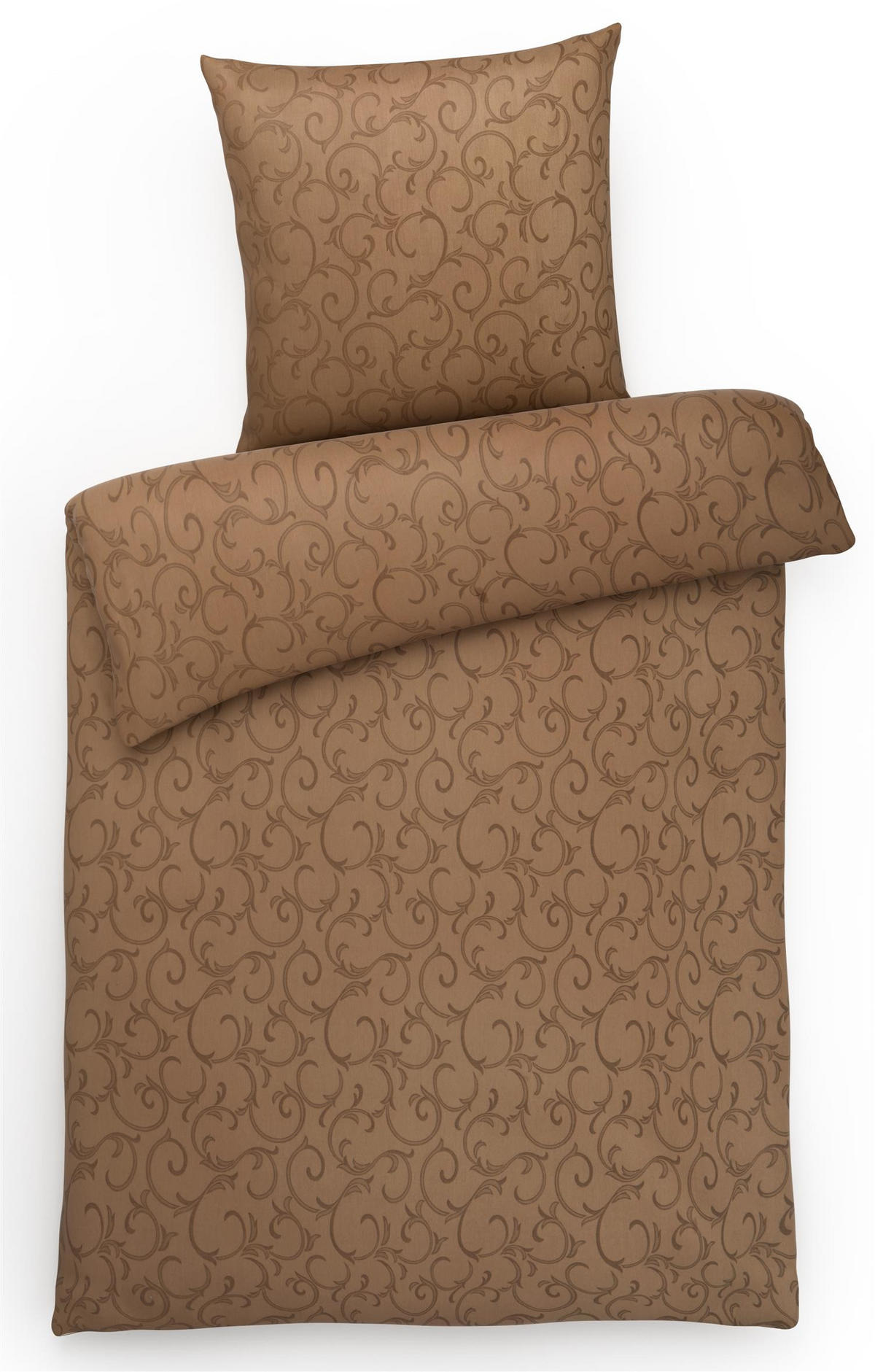 DAMAST-BETTWÄSCHE 155x220 Mako Brokat Bettbezug Ornamente Muster Braun - Made in Germany - Braun, Textil (155/220cm) - Carpe Sonno