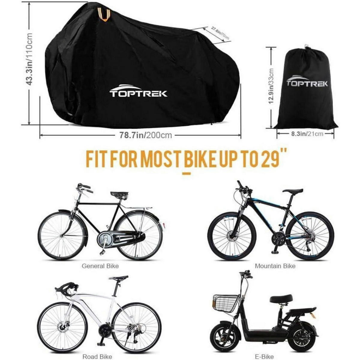 FAHRRADABDECKUNG Wasserdicht Oxford-Gewebe 200 x 110 x 70 cm - Schwarz, Kunststoff (110/95/210cm)