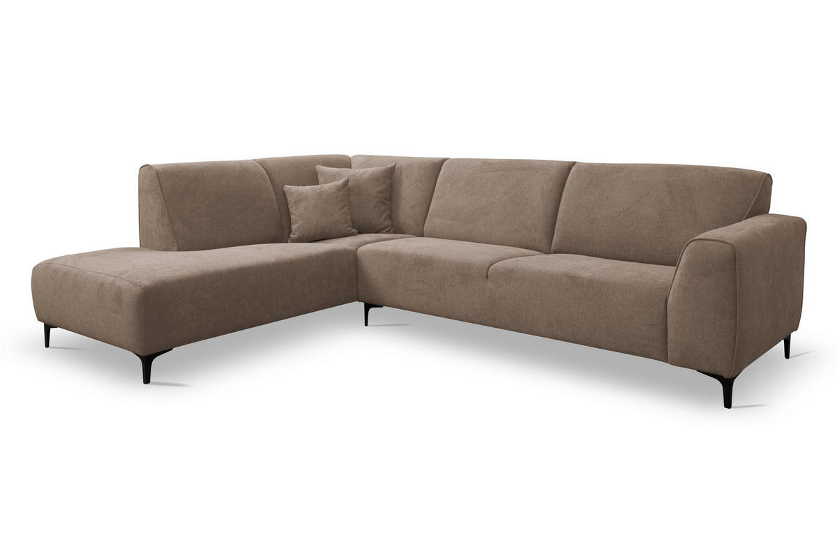 ECKSOFA Mula in L-Form, Coach Farbe: Braun, Velourstoff, Ottomane Links - Braun, Textil (210/274cm) - VENASI MÖBEL