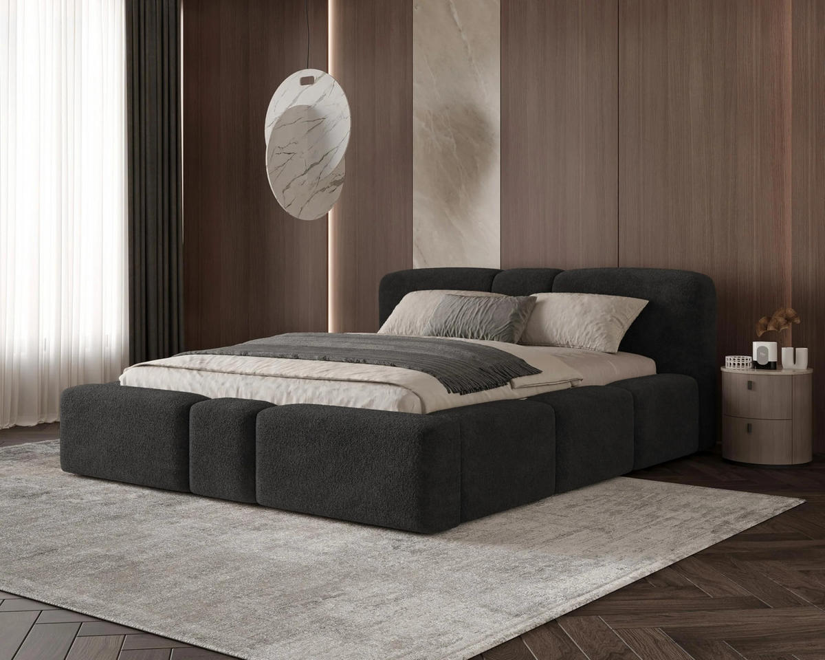 POLSTERBETT Monte 160x200 cm mit stabilem Metallrahmen, Bettkasten und Stauraum, Doppelbett mit Kopfteil - Monte Schwarz - Schwarz, Holzwerkstoff (160/200cm) - Chilly