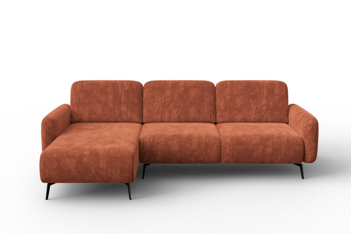 ECKSOFA FEBE 4-Sitzer LINKS, rostroter Chenille-Stoff - Rostfarben/Schwarz, Holz/Textil (264/157cm) - Wozimo