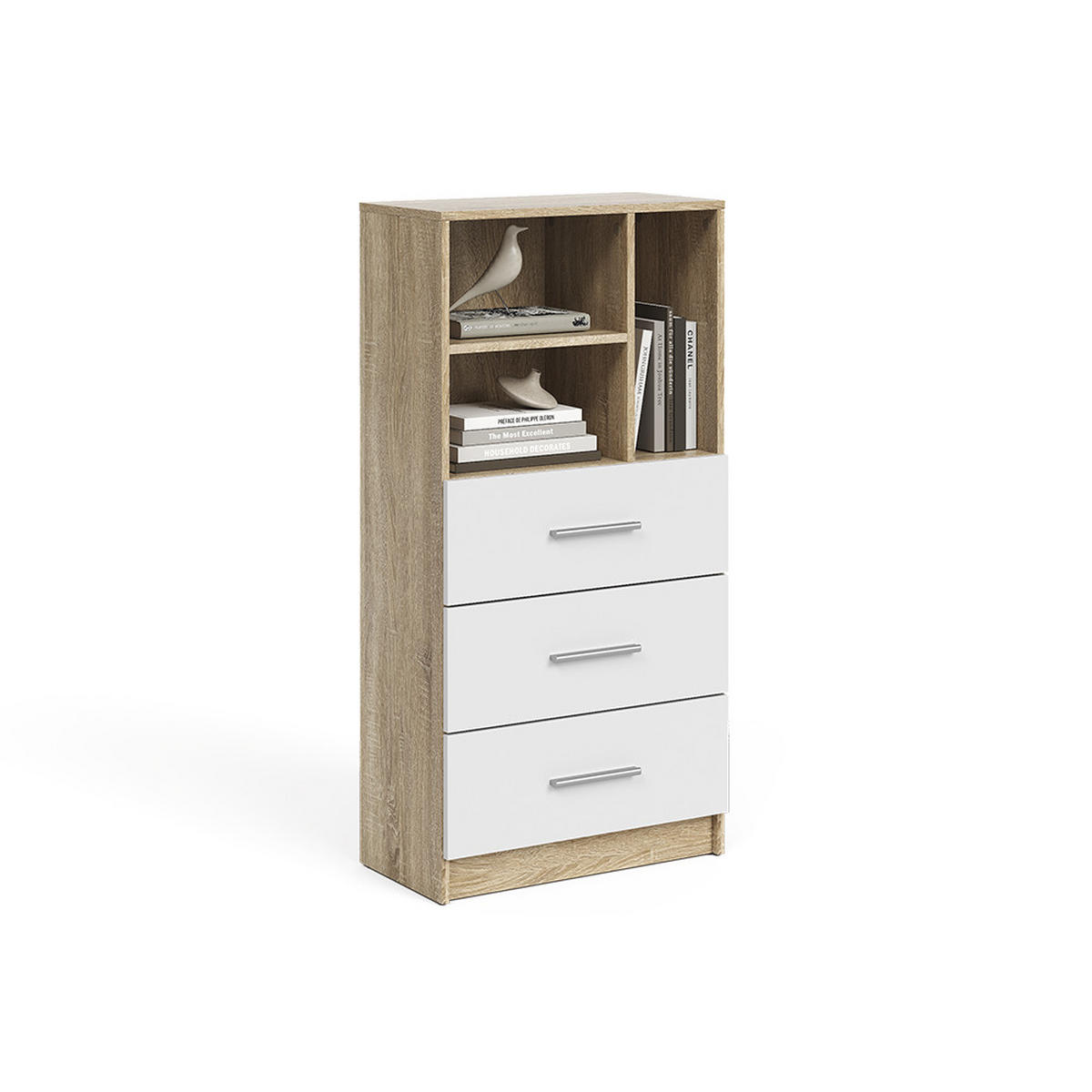 UNIVERSALSCHRANK Tomy, Sonoma/Weiß, 60 x 120 cm mit 3 Schubladen - Weiß/Sonoma Eiche, Holzwerkstoff (60/120/31.6cm) - Vicco