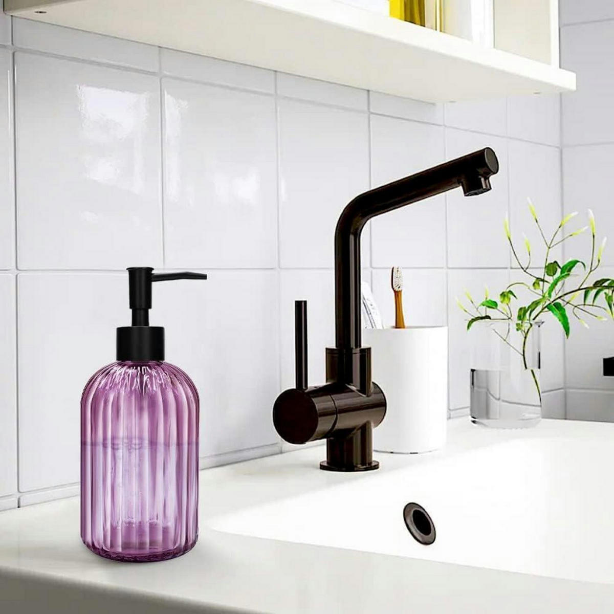 SEIFENSPENDER 2-teiliges Set Glas Violett 400ml - Violett, Glas (5/10/5cm)