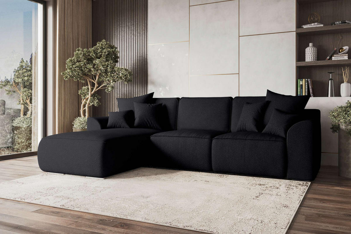 ECKSOFA GUSTO Strukturstoff Schwarz Links inkl. Schlaffunktion - Chromfarben/Schwarz, Kunststoff/Textil (194/295cm) - 99rooms