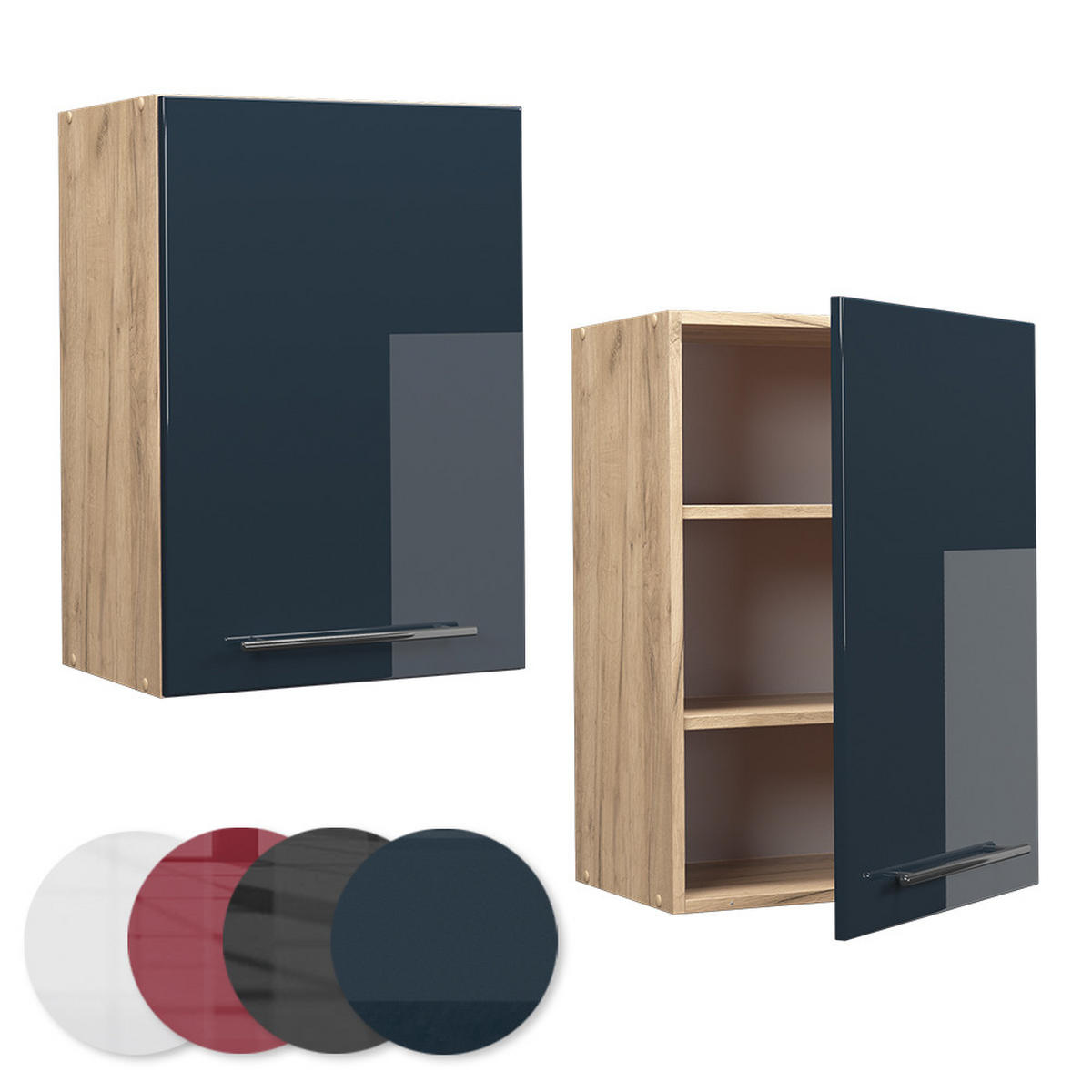 HÄNGESCHRANK Fame-Line Dunkelblau Hochglanz 50 cm - Honigeiche/Eiche Wotan, Holzwerkstoff (50/72/34.1cm) - Vicco