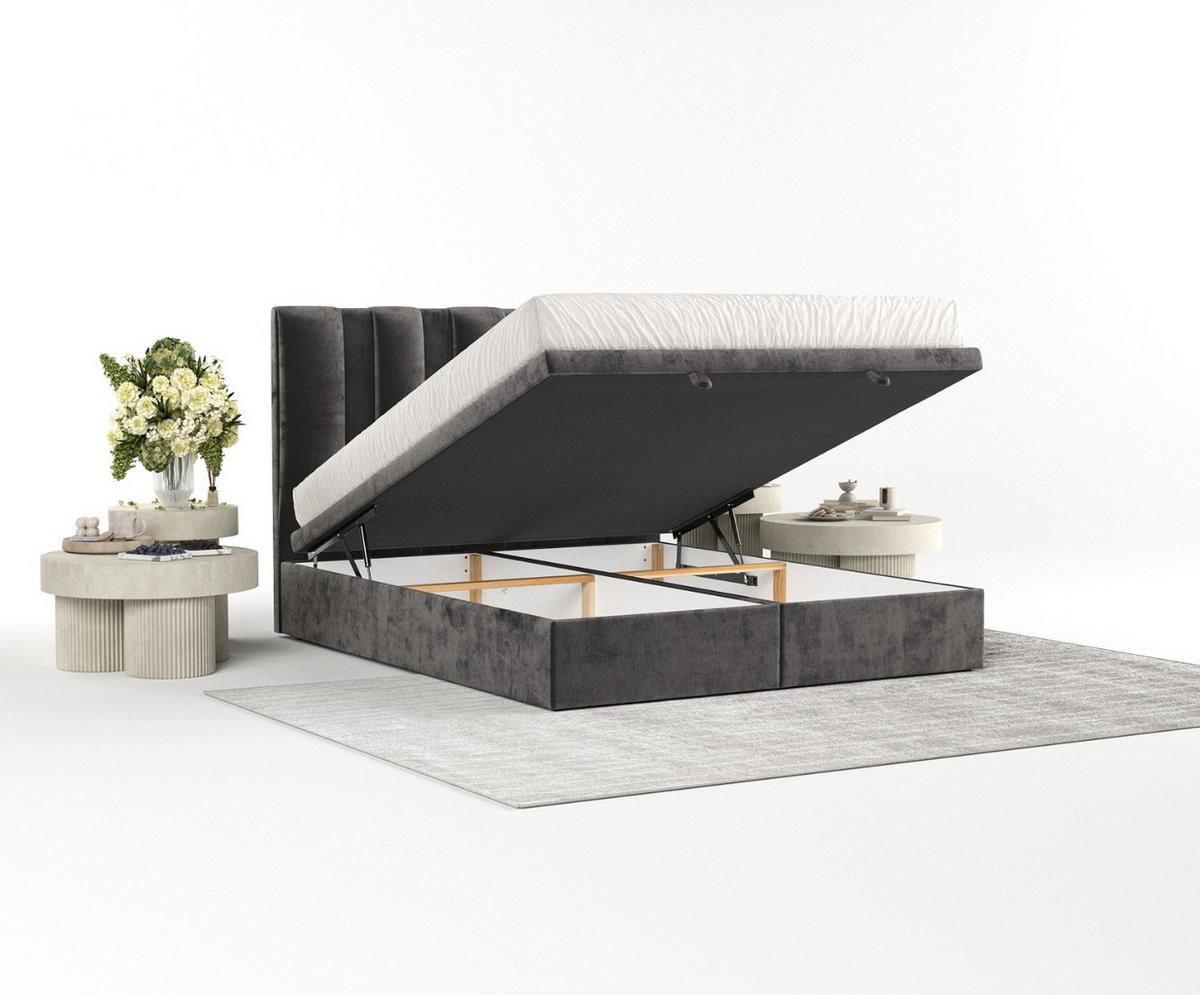POLSTERBETT Orta mit Stauraum 200/200 cm Stahl im Lotta Stoff - Schwarz/Graphitfarben, Holz/Holzwerkstoff (200/200cm) - AltaBeds