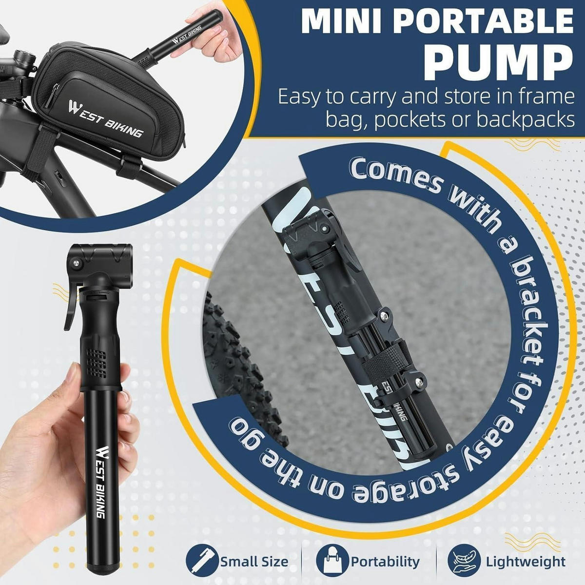 FAHRRADPUMPE Mini Aluminium mit Halterung für alle Ventile - Schwarz, Metall (4.3/1/22.5cm)