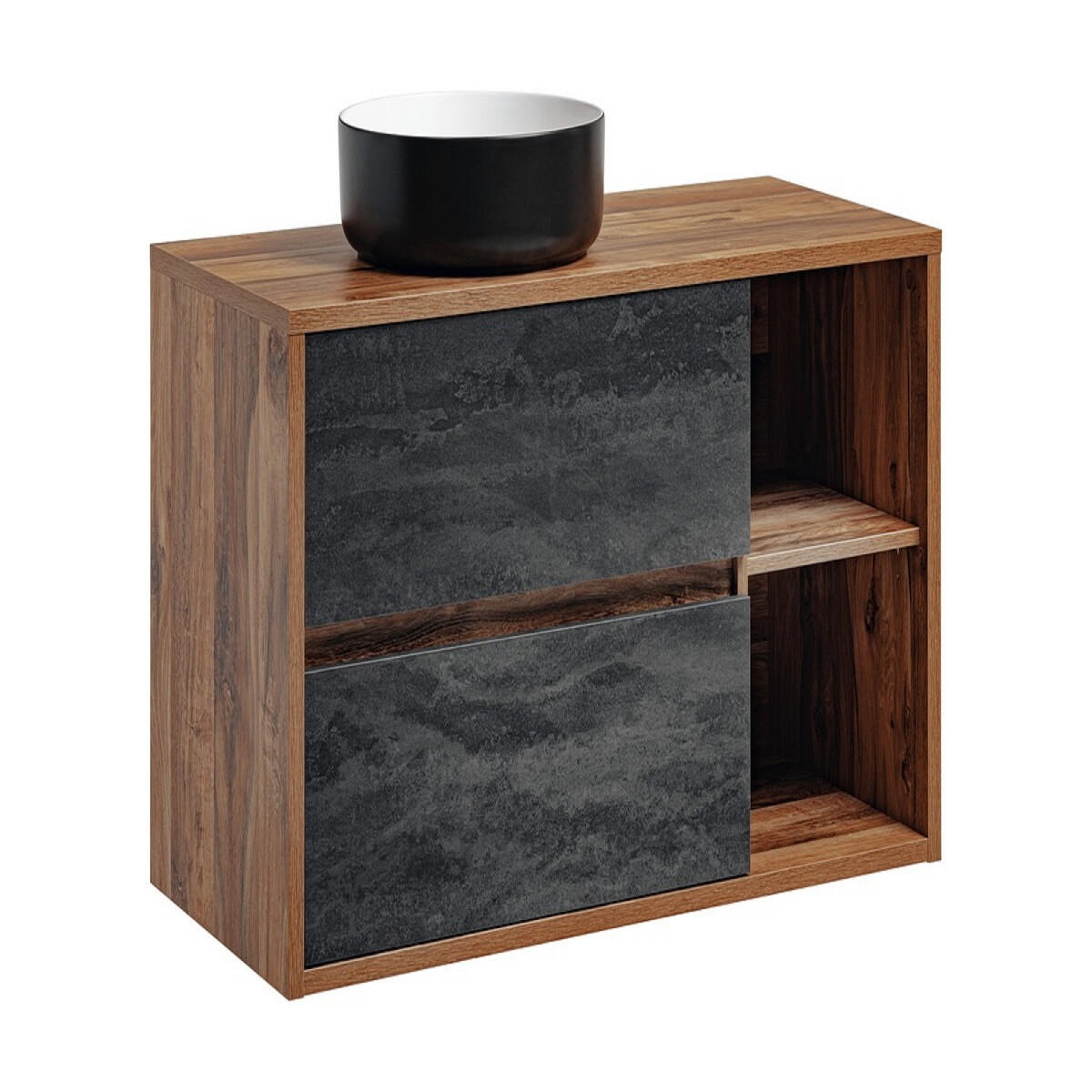 WASCHTISCHKOMBI 100 cm 2 Teile - Hampton H BM177 in Huton Eiche/Dunkelbeto - Dunkelgrau/Schwarz, Holz (100/60/46cm)