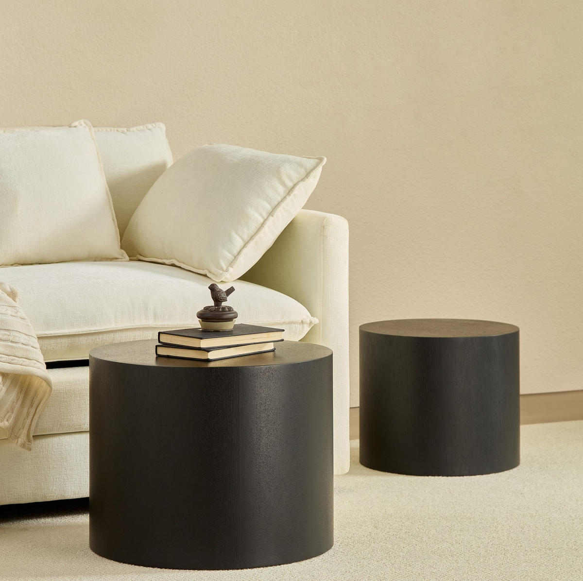 COUCHTISCH-SET 48/48/38 und 38/38/32 cm, 2-teilig aus MDF, platzsparend nestbar, Schwarz - Schwarz, Holzwerkstoff (48/48/38cm) - Redom
