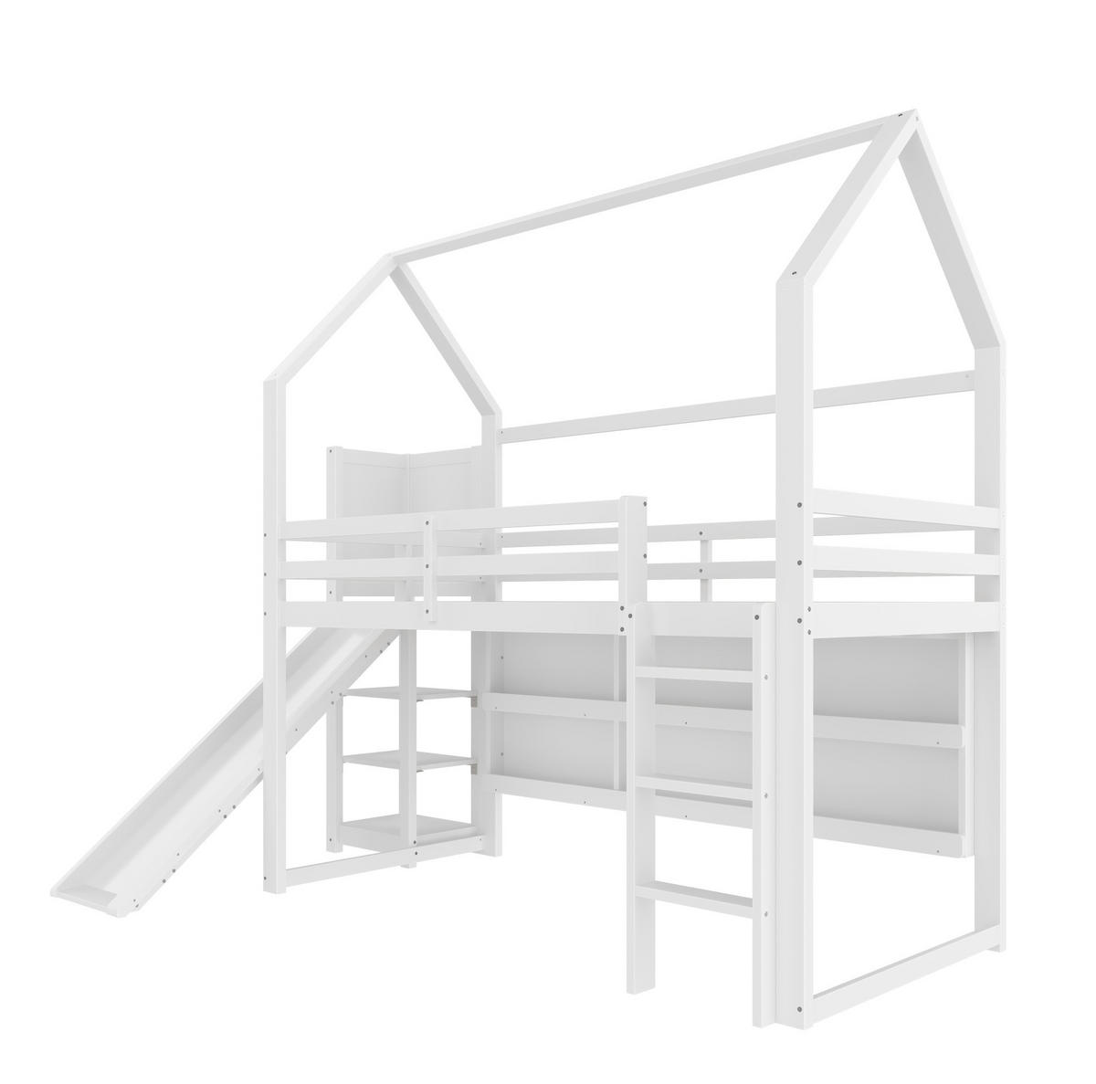 HOCHBETT 90/200 cm Weiß mit LED, Rutsche und Stauraum ohne Matratze - Weiß, Holz (90/200cm) - MIVRAY