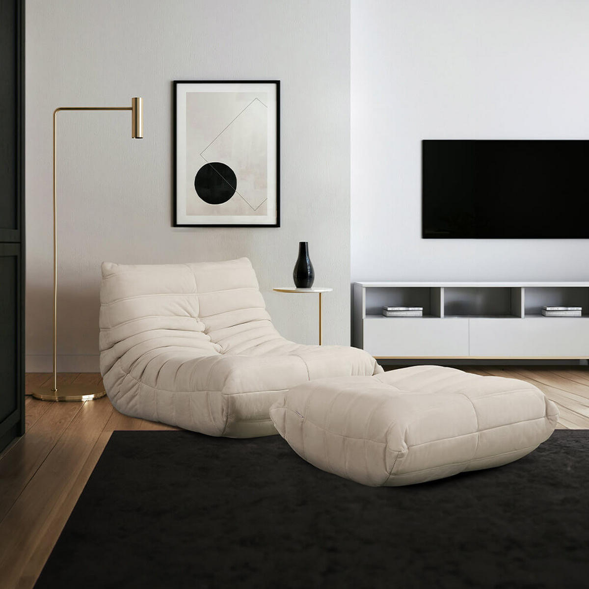 RELAXSESSEL mit Hocker CHILL - Beige - Beige, Kunststoff (102/70/87cm) - Home Deluxe