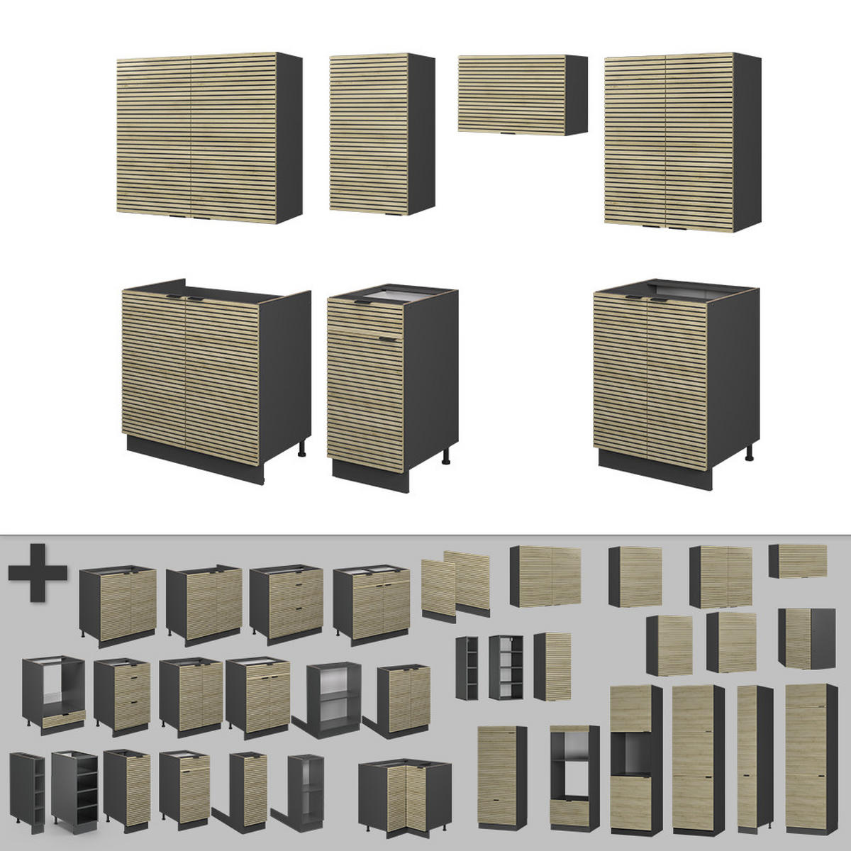 KUCHYŇSKÝ KOUT Fame-Line Dubový panel/antracit - antracitová/barva dubu, kompozitní dřevo (240/81.6/60cm) - Vicco