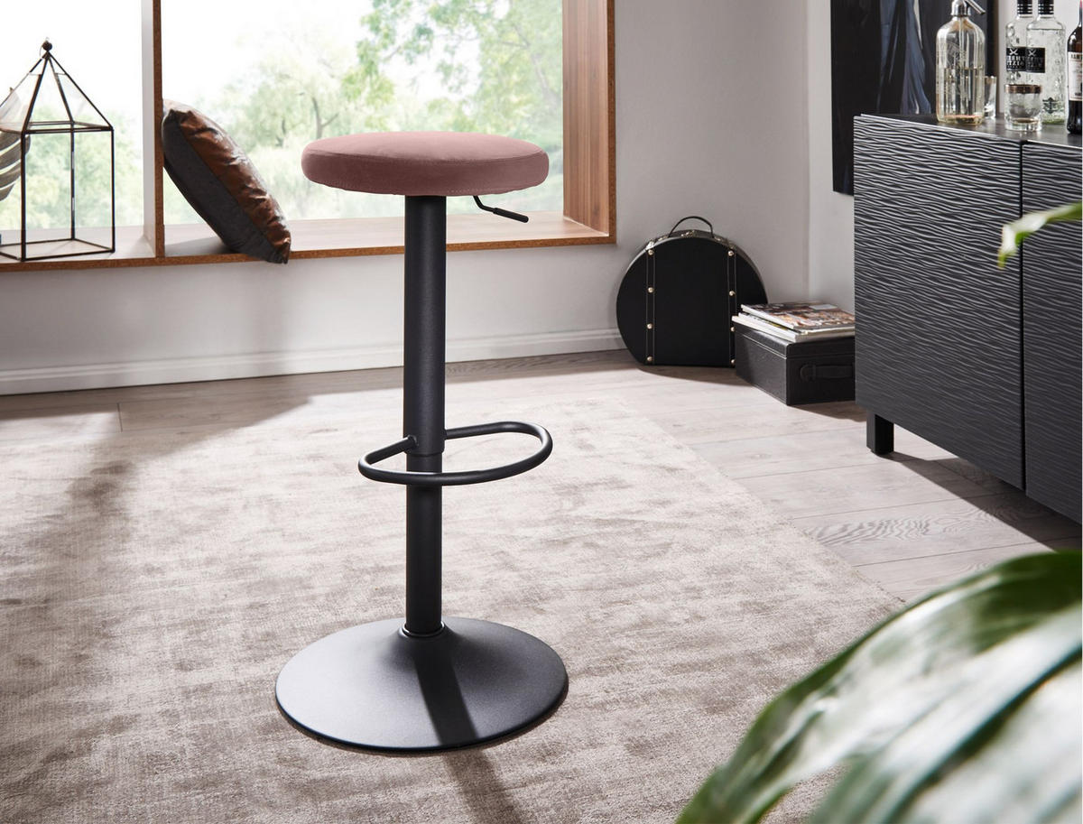 BARHOCKER Höhenverstellbar Eisen Samt Drehbar CAMPANIA, Rosa 40x40x79 cm - Pink/Schwarz, Textil/Metall (40/79/40cm) - KADIMA DESIGN