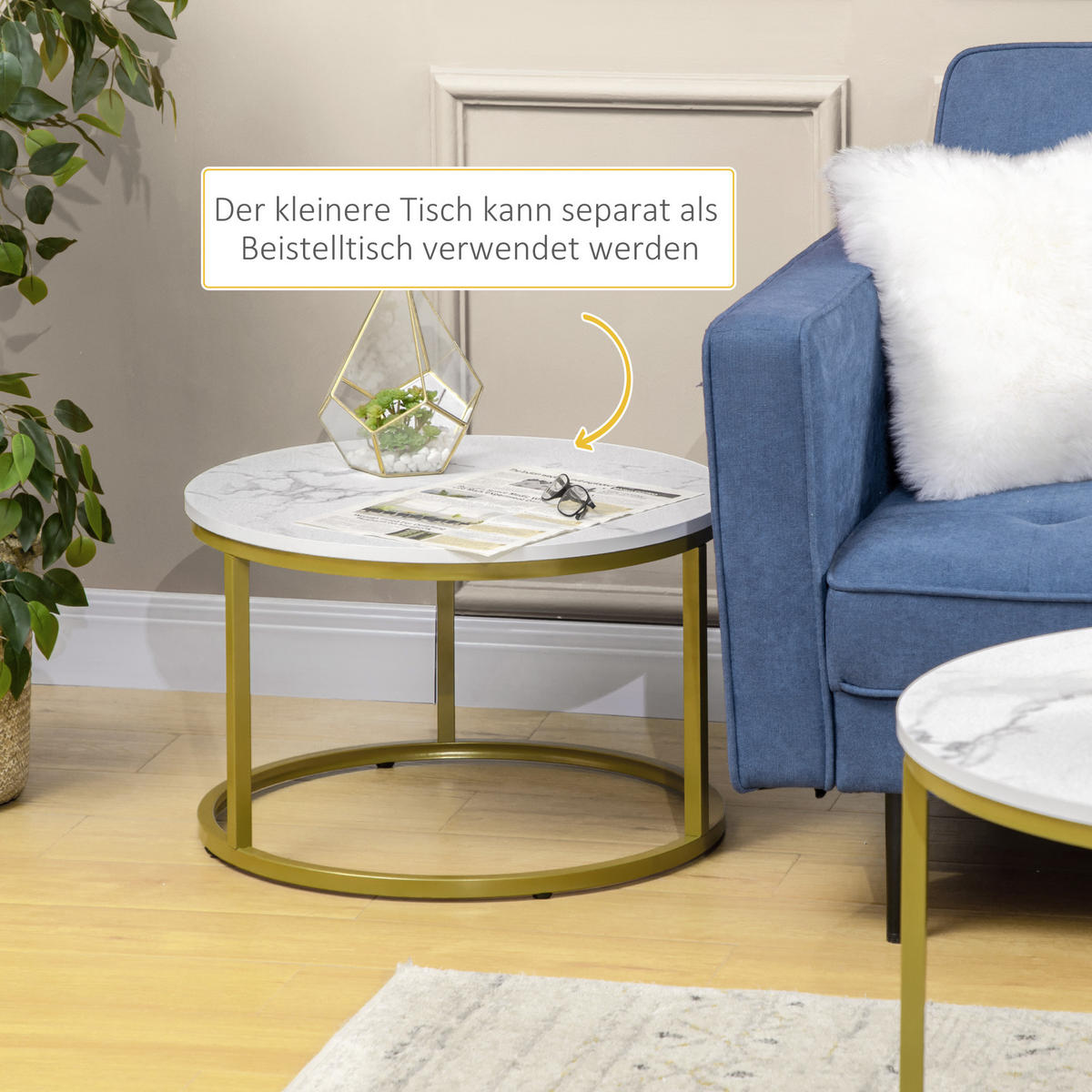 COUCHTISCH 2er-Set, bis 30 kg belastbar, Weiß - Weiß, Metall (74/74/46.3cm) - HOMCOM