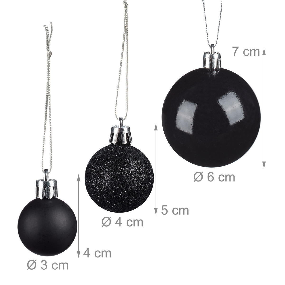 138XWEIHNACHTSKUGELN - Schwarz, Kunststoff (6/7/6cm) - Relaxdays