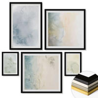 WANDBILDER 5er-Set - 50x50 cm & 20x30 cm & 40x60 cm Schwarzer Rahmen - Pastellfarbene Aquarell-Leinwandtextur - Schwarz, Kunststoff (40/60cm) - ArtPrintCave