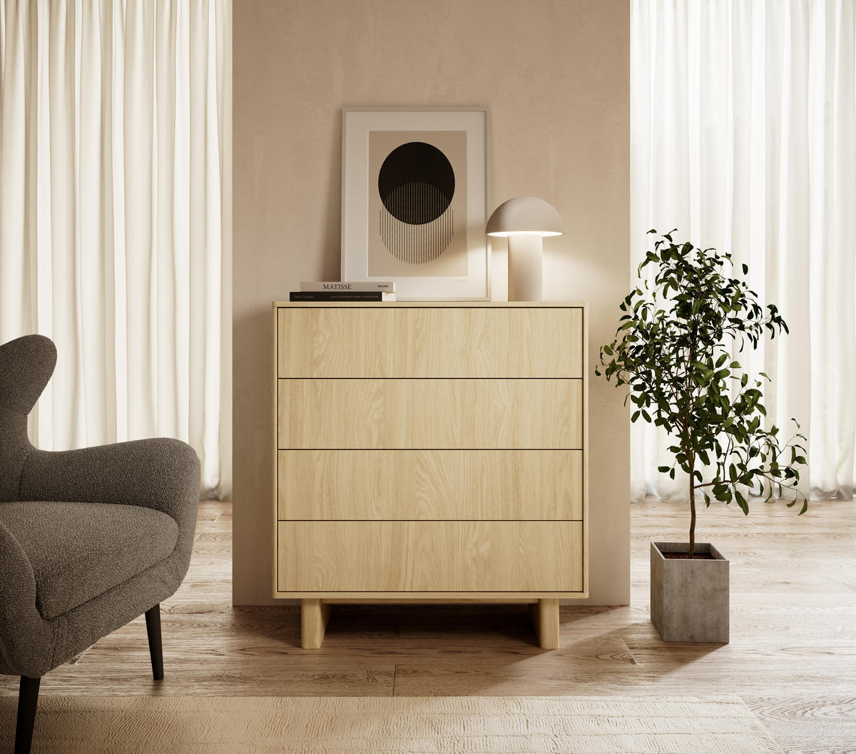 KOMMODE: geölte Eiche, 93,5 x 103,5 x 38,1 cm - Eichefarben, Holzwerkstoff (93.5/103.5/38.1cm) - 3XE LIVING