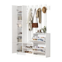 GARDEROBE mit Spiegel 5 Haken 2 Schuhschränken und Stauraum Weiß 135/25/180 cm - Weiß, Holzwerkstoff/Metall (135/180/25cm) - EVRYAE