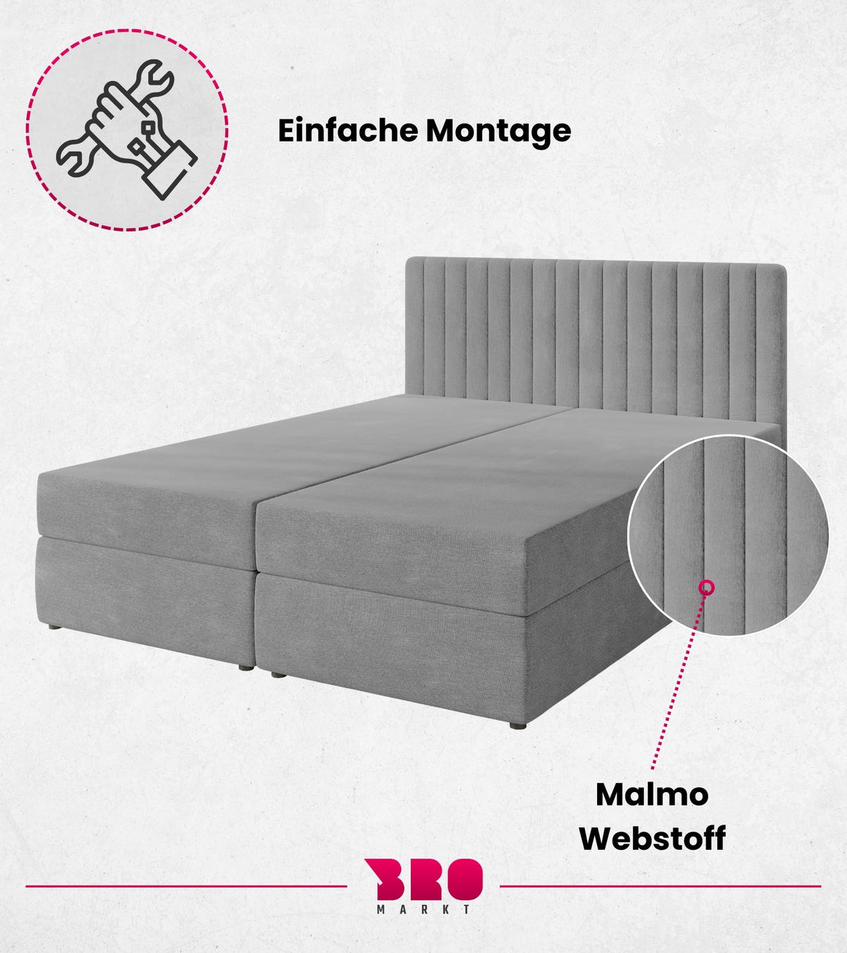 BOXBETT Dream mit Topper 160/200 Hellgrau - Hellgrau, Holzwerkstoff/Textil (160/200cm) - Bromarkt