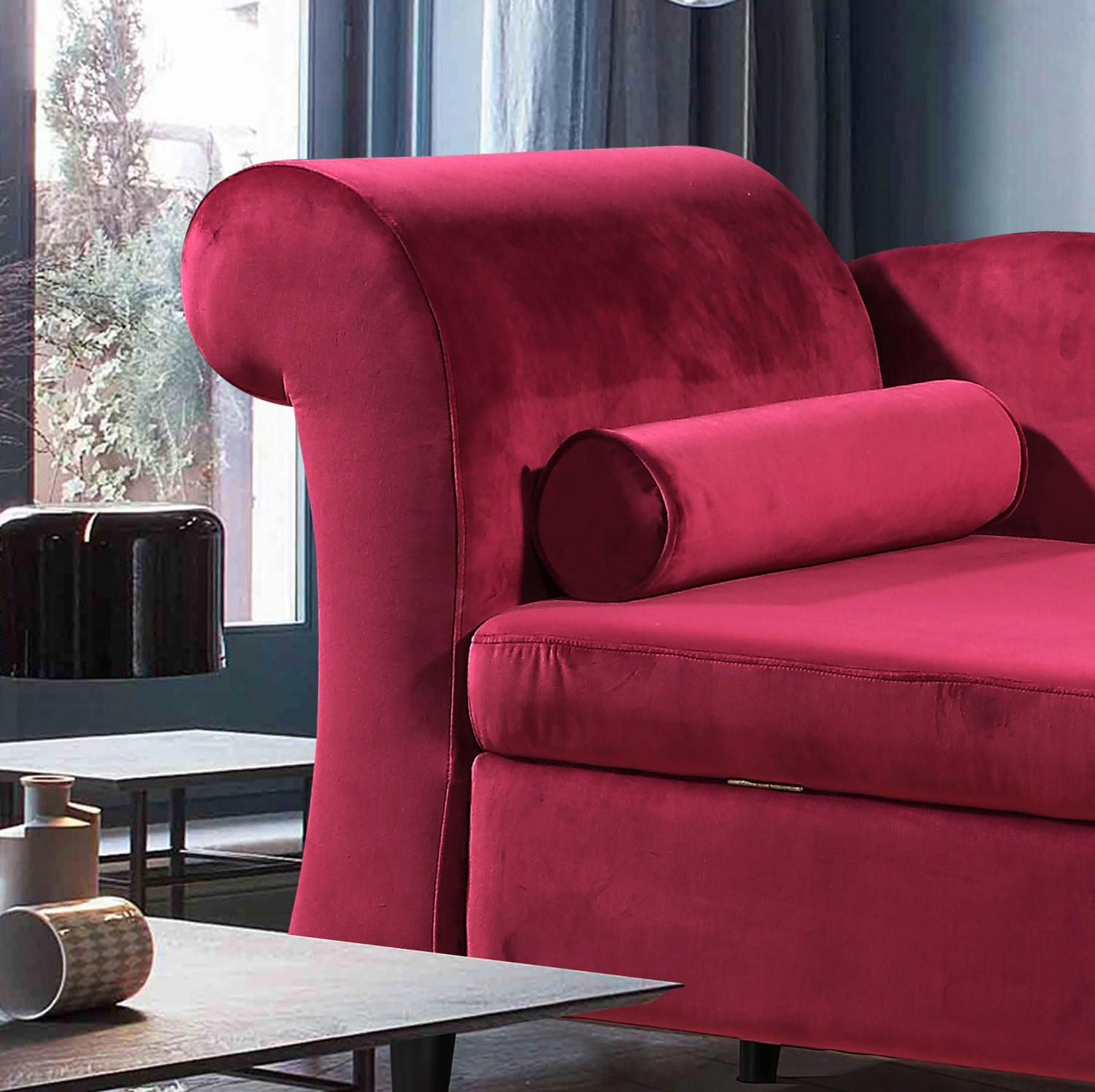 POLSTERLIEGE SARAH Rot Webstoff - Anthrazit/Rot, Textil (163/77/73cm) - KAWOLA