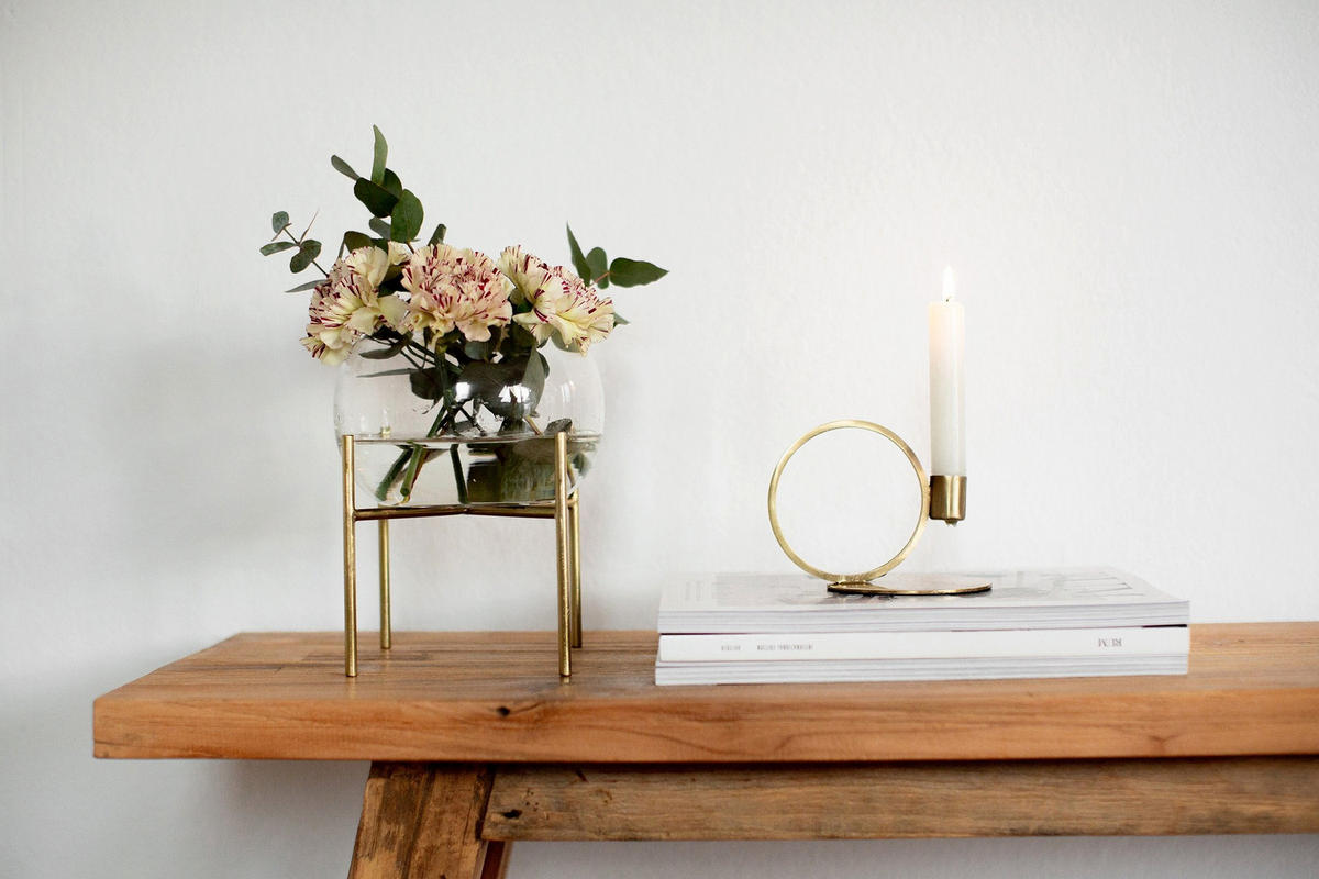 VASE Arzu aus Glas & Eisen in Gold 18/23 cm - Goldfarben, Glas (23cm) - LaLe Living