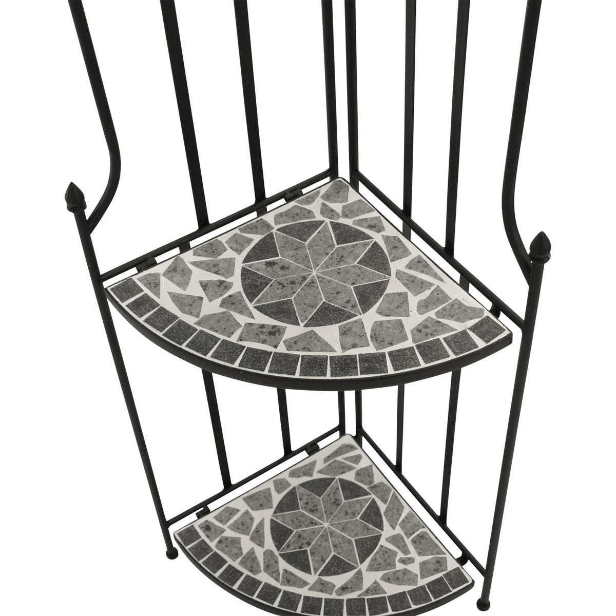 ECK-REGAL Gateshead - Rahmen aus Stahl, Regalebenen aus echter Keramik in Mosaik Optik, Farbe grau - Schwarz, Holz (50/141/34cm) - TPFGarden