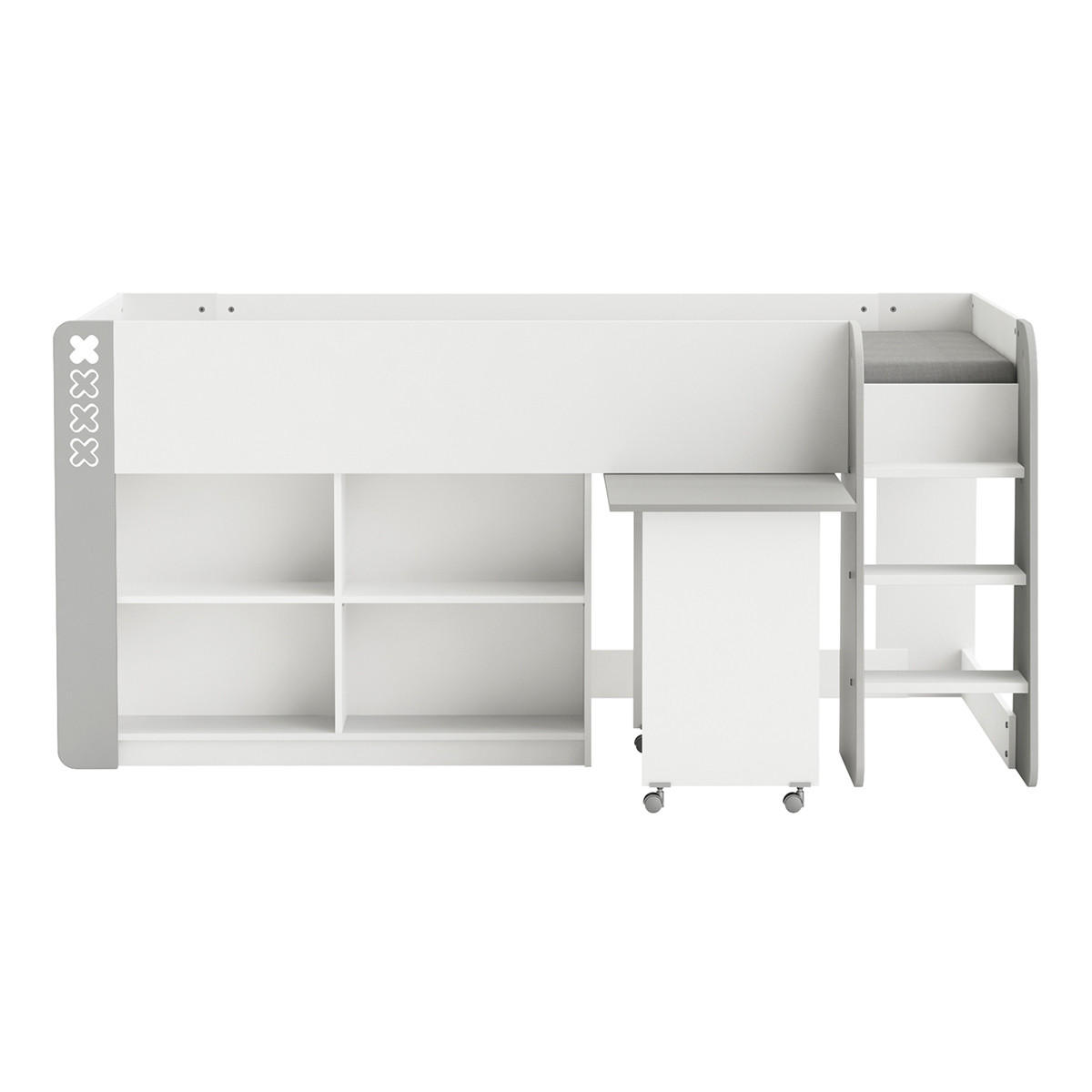 KINDERBETT mit Schreibtisch und Stauraum 90x200 - Hampton - 210,3/124,2/97,8 cm - Grau, Holzwerkstoff (124.2/97.8/210.3cm) - Calicosy