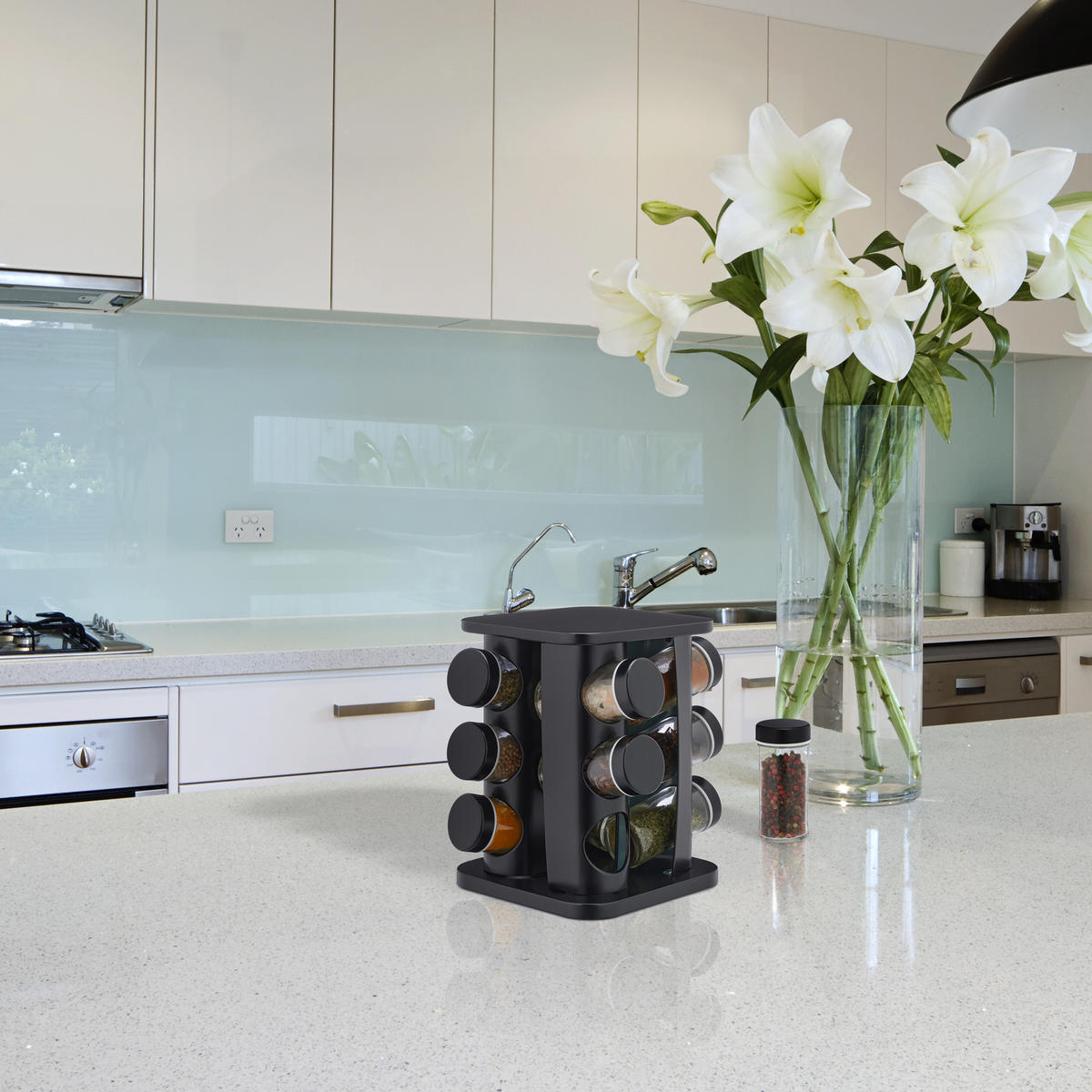 13-DIELNY stojan na korenie - viacfarebná, kov/sklo (20/22/20cm) - Relaxdays