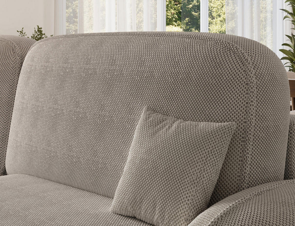 ECKSOFA TESALIA L-Form – Schlaffunktion, Bettkasten, Wellenfederung, HR-Kaltschaum, minimalistisches Design - Champagner, Kunststoff (247/150cm) - Wohnideebilder