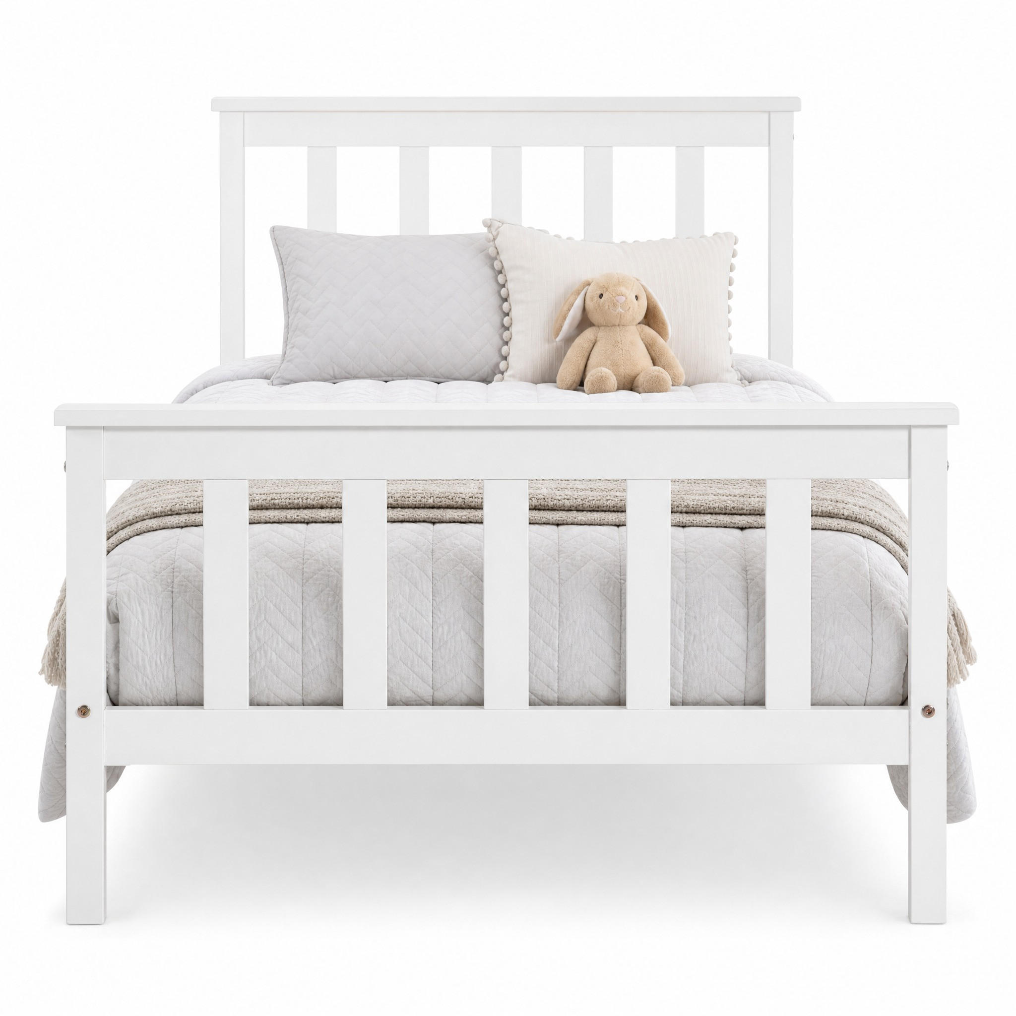 BETT 90/200 cm in Weiß mit Lattenrost aus Massivholz im minimalistischen Design - Weiß, Holzwerkstoff (90/200cm) - STILVORA