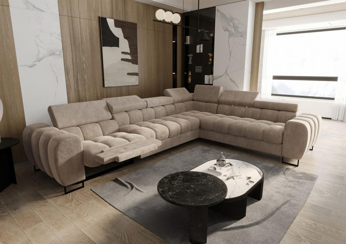 ECKSOFA Bastien Relax - Beige, Holzwerkstoff/Textil (330/260cm) - Fun Möbel