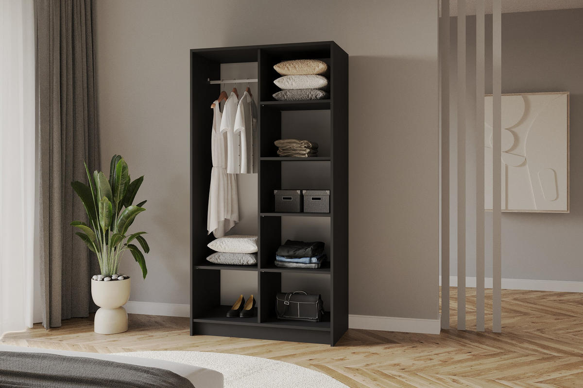 KLEIDERSCHRANK - LUSSO - 102 - Schwarz - Schwarz, Holzwerkstoff (102/200/51cm) - ALTDECOR