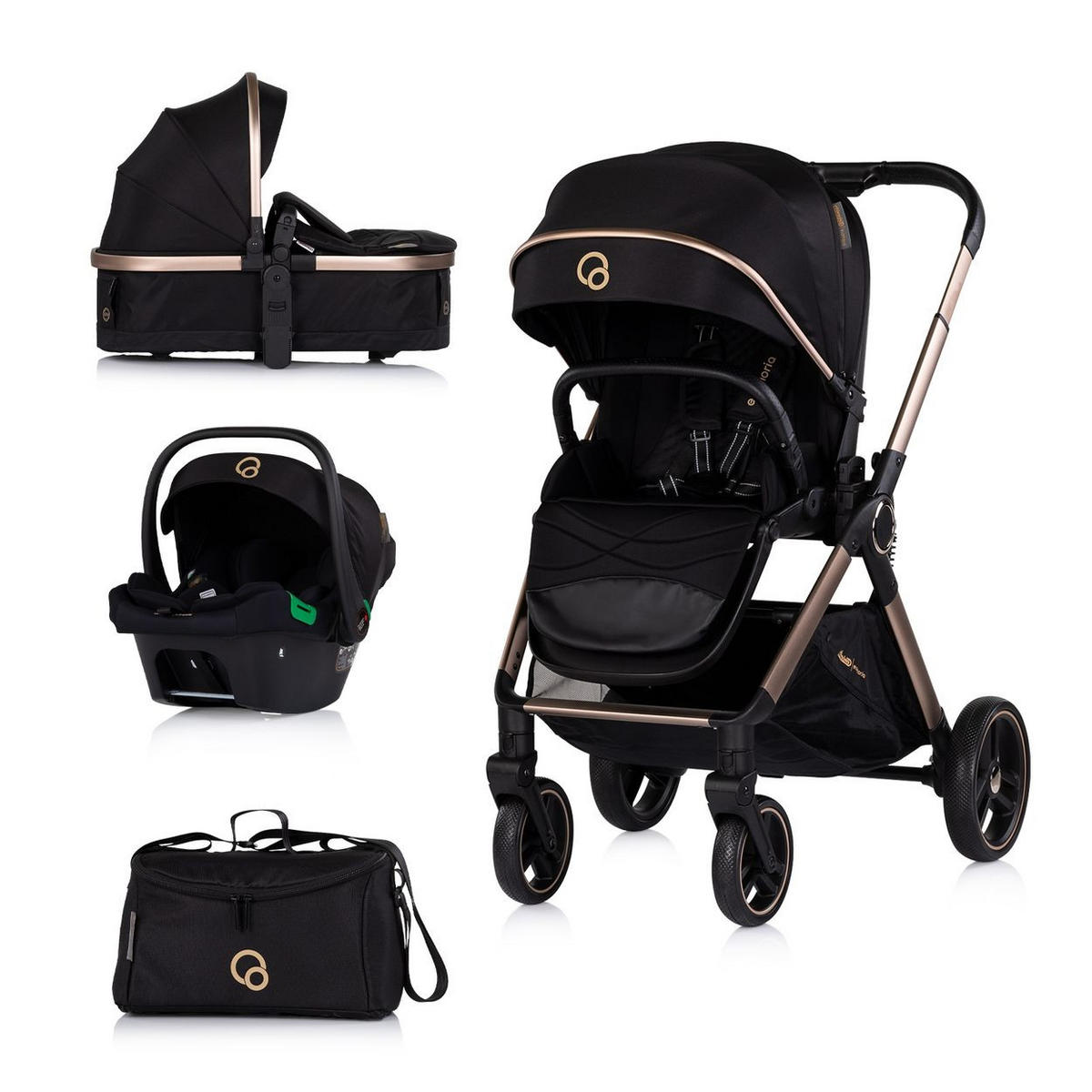 KOMBIKINDERWAGEN Euphoria 3in1 schwarz Sportsitz Babyschale umbaubar klappbar - Schwarz, Metall (88/64/107cm) - Chipolino