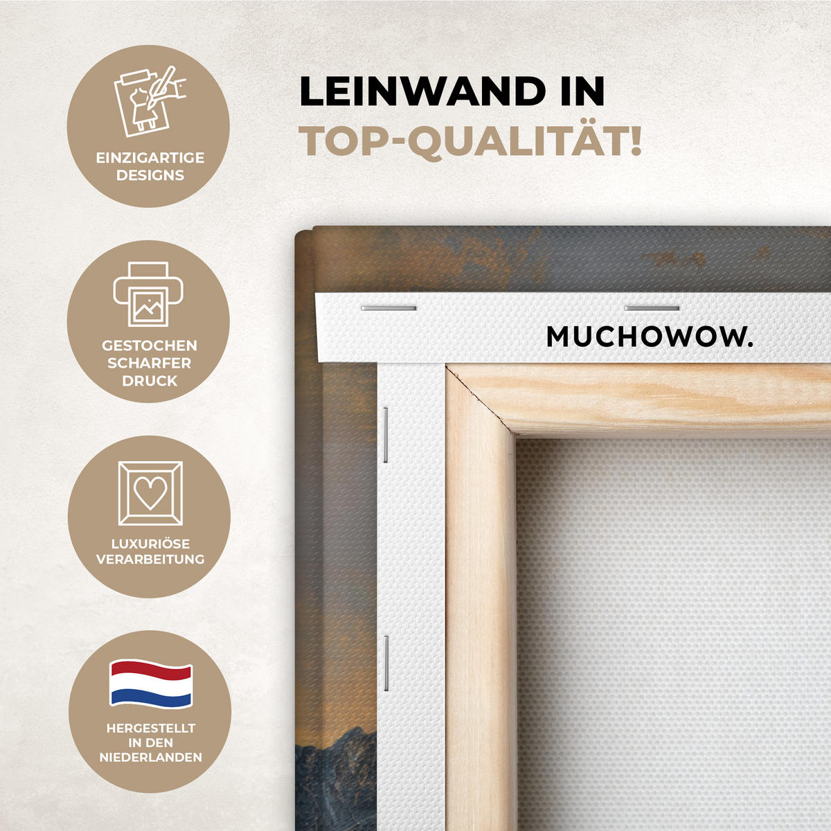 LEINWANDBILD Bergkulisse mit goldenem Sonnenuntergang Wandbild Wohnzimmer 60x80 cm - Goldfarben, Textil (60/80cm) - MuchoWow