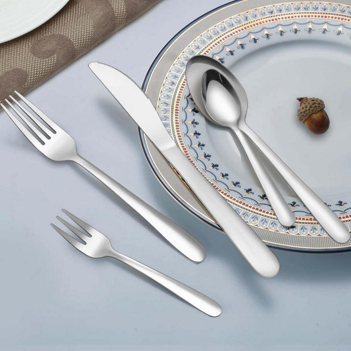 BESTECKSET 24-teilig für 6 Personen Edelstahl Hochglanzpoliert Spülmaschinenfest - Silberfarben, Metall