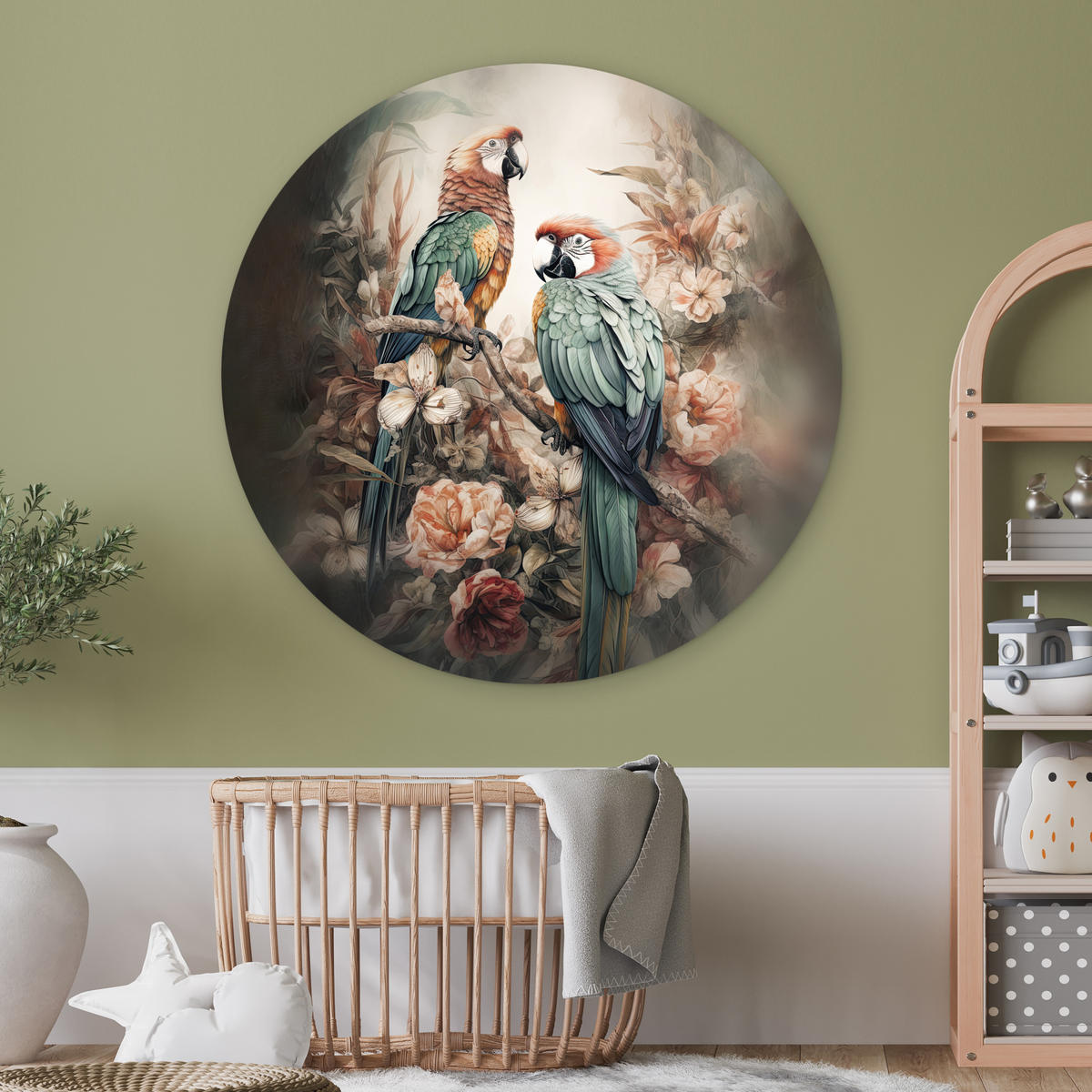 WANDBILD Papageien - Vögel - Natur - Blumen 120x120 cm - Baltimorefarben, Kunststoff (120/120cm) - MuchoWow