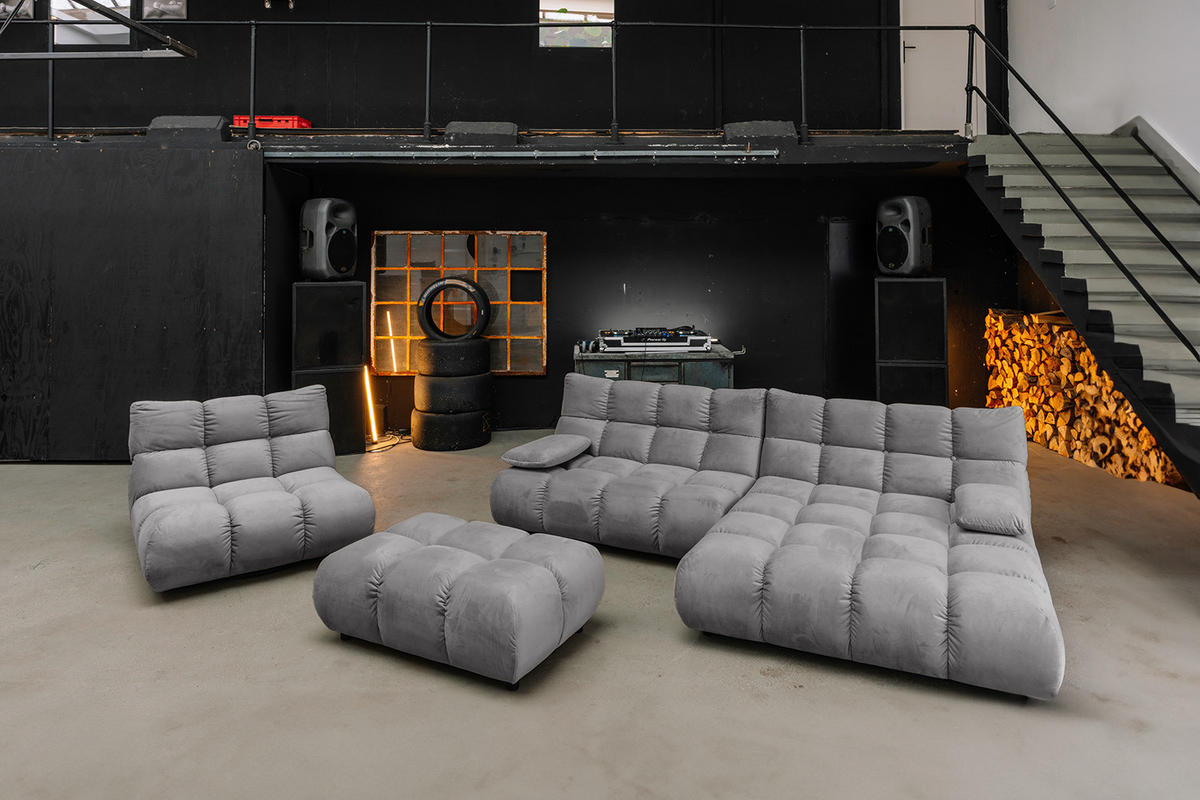 SITZGRUPPE VIVIEN 3ER SET Steingrau Velvet - Grau, Kunststoff/Textil (359/85/510cm) - KAWOLA