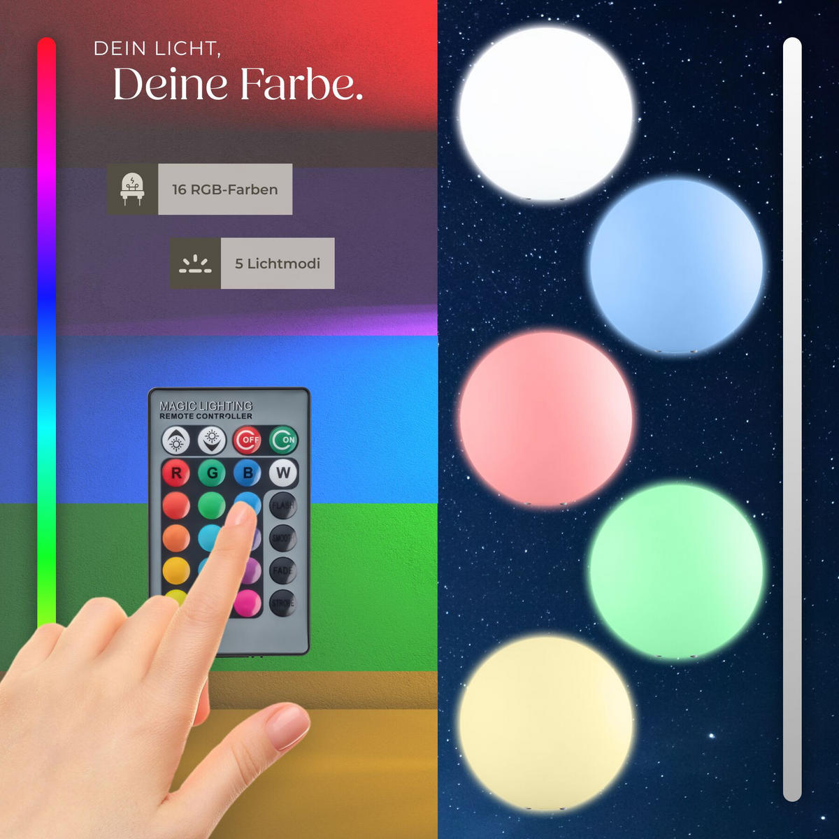 KUGELLEUCHTE Luminous Globe, inklusive Erdspieß, weiß - Weiß, Kunststoff (40/40/40cm) - tectake