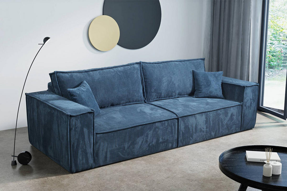 SCHLAFSOFA mit Bettkasten und Cordstoff MONA Blau - Blau, Holzwerkstoff (255/85/105cm) - Compleo24