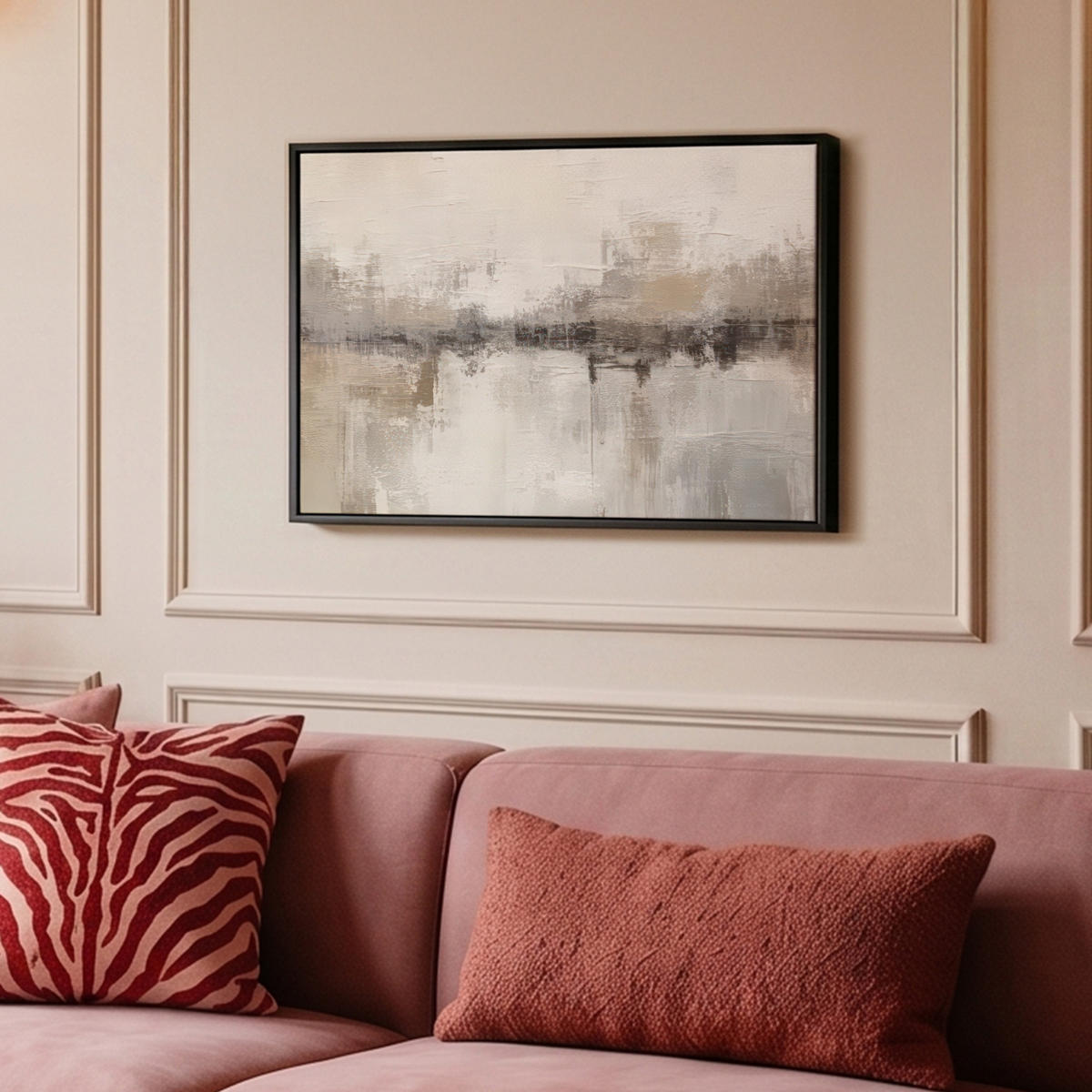 LEINWAND Bilder mit Rahmen - Moderne Kunst - Abstrakt - Beige - 60x40 - Beige, Textil (60/40cm) - MuchoWow