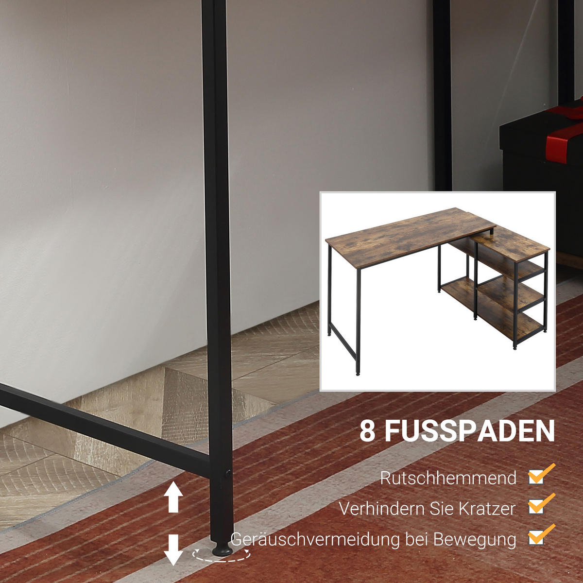 COMPUTERTISCH Bürotisch Regal platzsparend Spanplatte Metall Rustikales Braun - Braun, Kunststoff (135/90/79cm) - HOMCOM