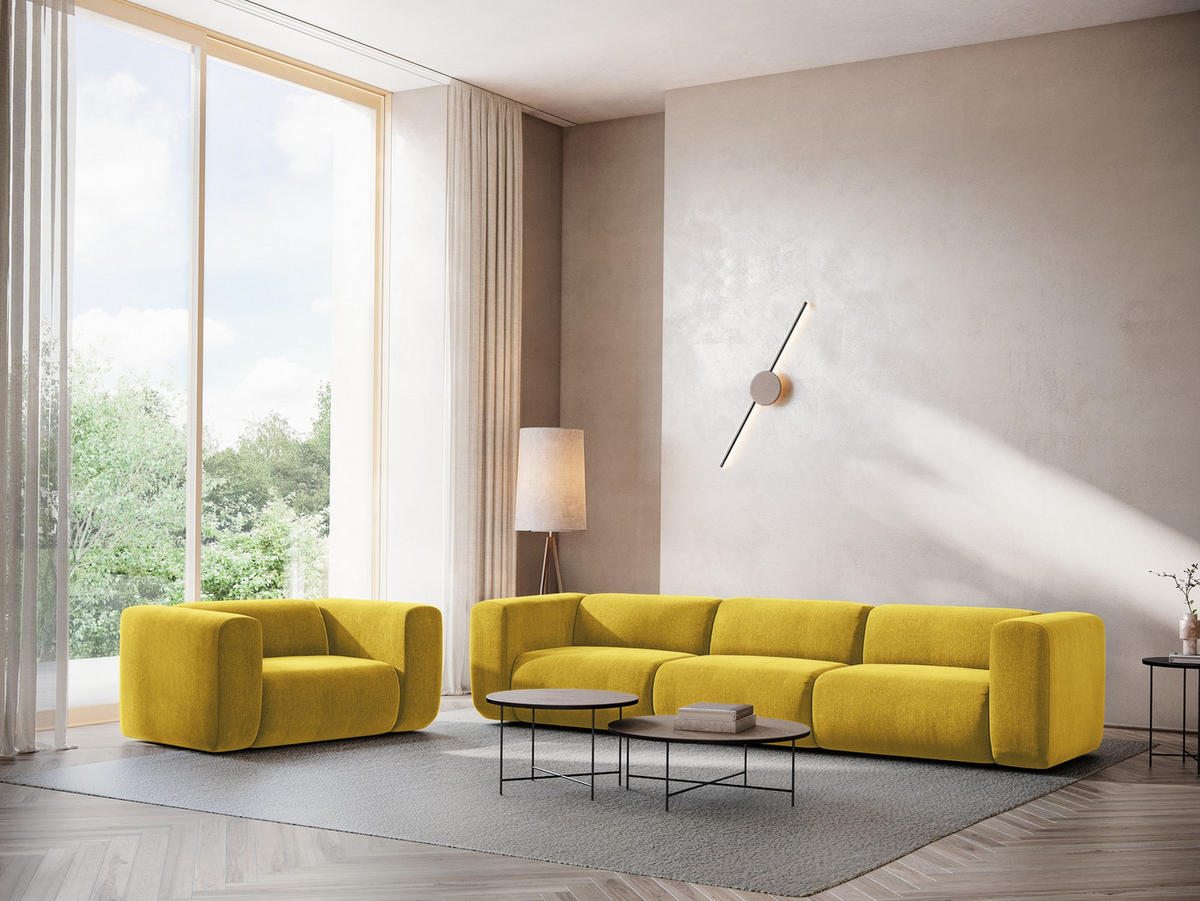 3-SITZER SOFA Chenille Stoff Gelb - Currygelb/Gelb, Kunststoff/Textil (228/70/89cm) - Makamii