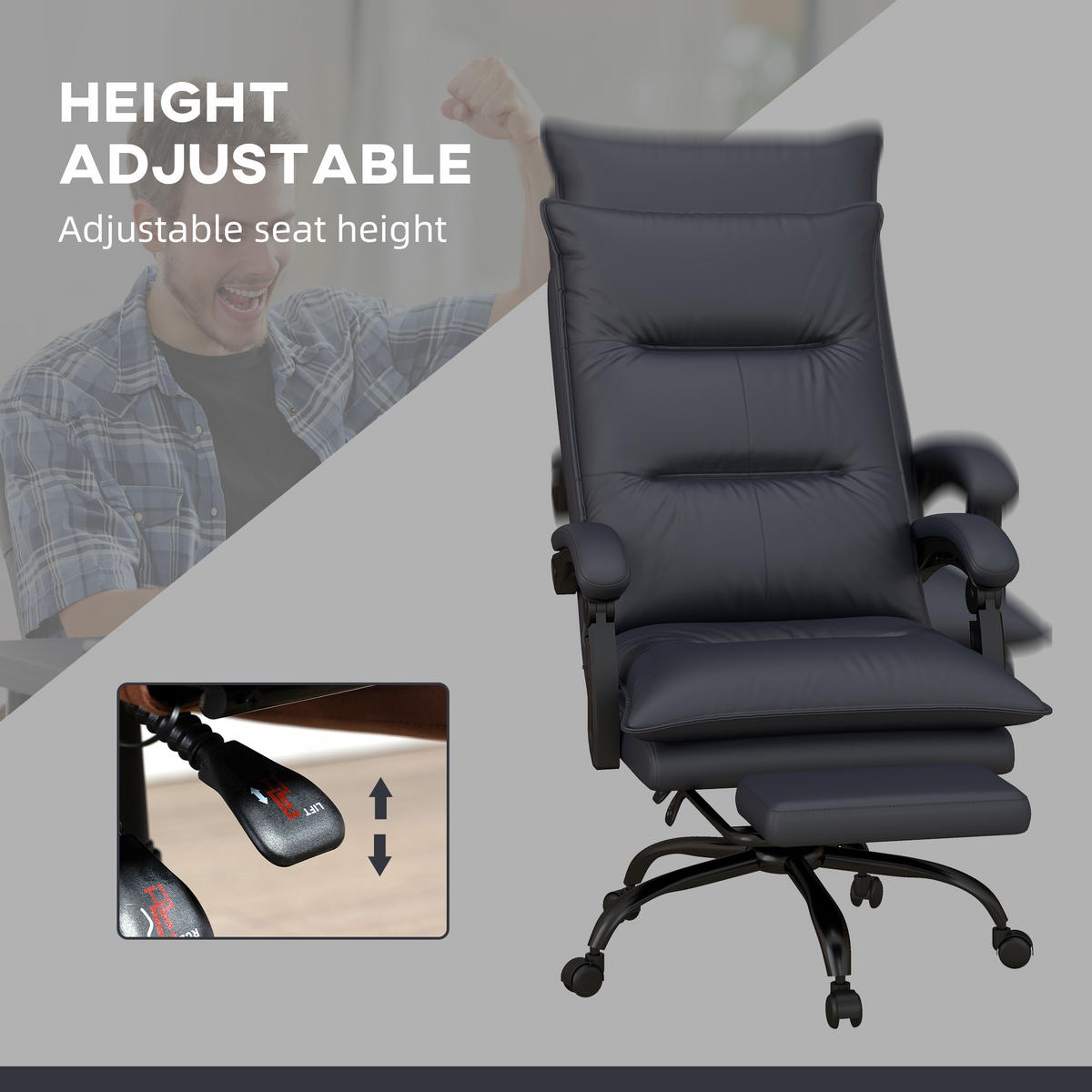 MASSAGE-BÜROSTUHL, Polyester, Schaumstoff, MDF, Stahl, Dunkelgrau - Dunkelgrau, Kunststoff (74/121.5/66cm) - Vinsetto