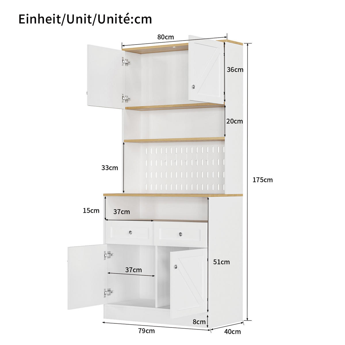 SIDEBOARD 2 Schubladen 4 Türen Weiß Silbergriffe Stauraum - Weiß, Holzwerkstoff (40/175/80cm) - FLIEKS