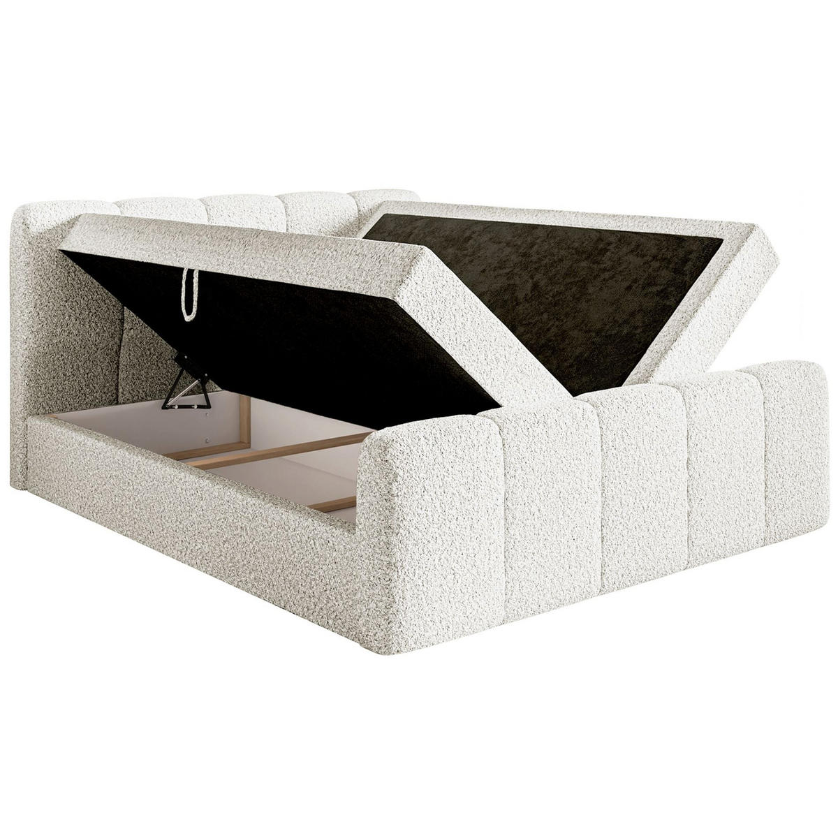 BOXBETT Cloudy II mit Bettkästen und Topper Bouclé Creme, 200x200 cm - Creme/Schwarz, Kunststoff/Textil (200/200cm) - Selsey