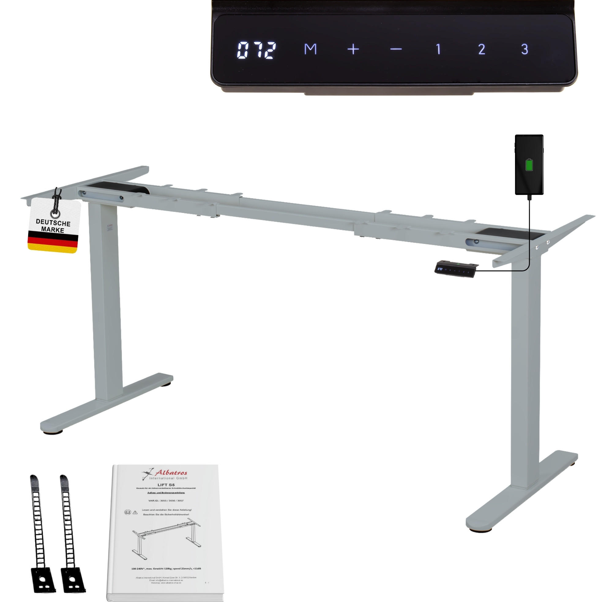TISCHGESTELL HÖHENVERSTELLBAR LIFT S5 silber - Grau, Metall (68/180/118cm) - Albatros