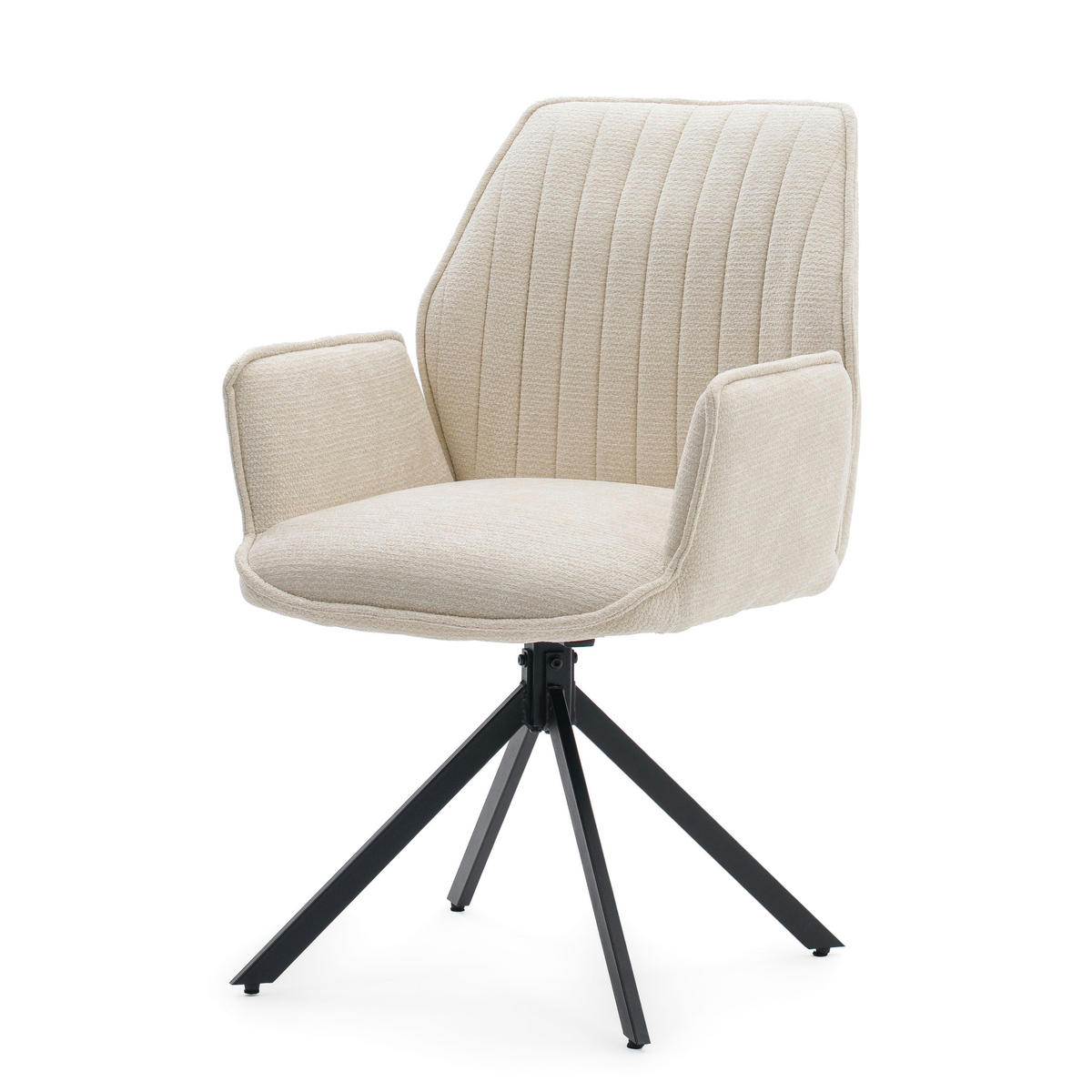 STUHL MERANO drehbar gepolsterter mit Steppung - creme - Chenille - Creme/Schwarz, Textil/Metall (58/90/61cm) - NEW HOME