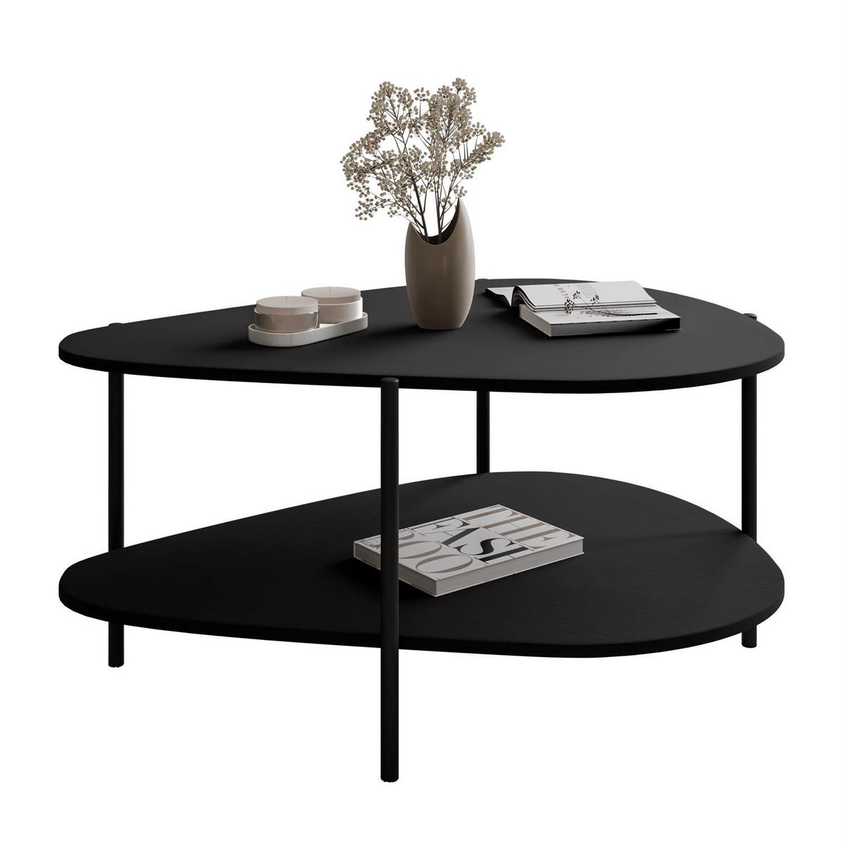 COUCHTISCH LUMI mit Ablage, Schwarz - Schwarz, Holzwerkstoff (65/90/45cm) - Lookway