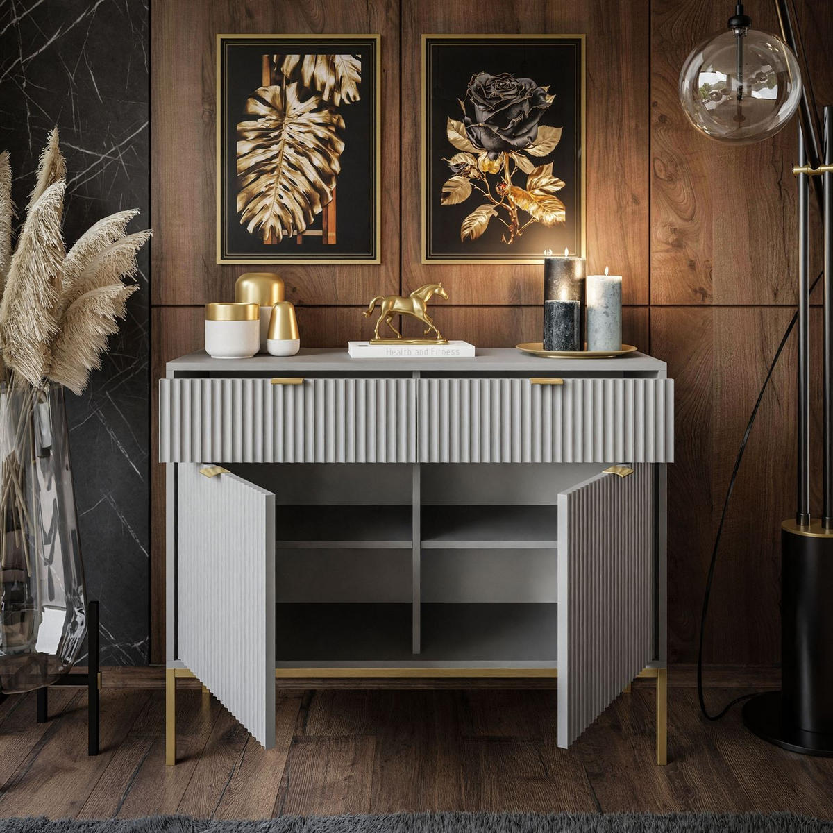 SIDEBOARD YASUMI 153 2D3S mit Schubladen beige - Beige, Holzwerkstoff (153.5/81.4/39.4cm) - Lookway