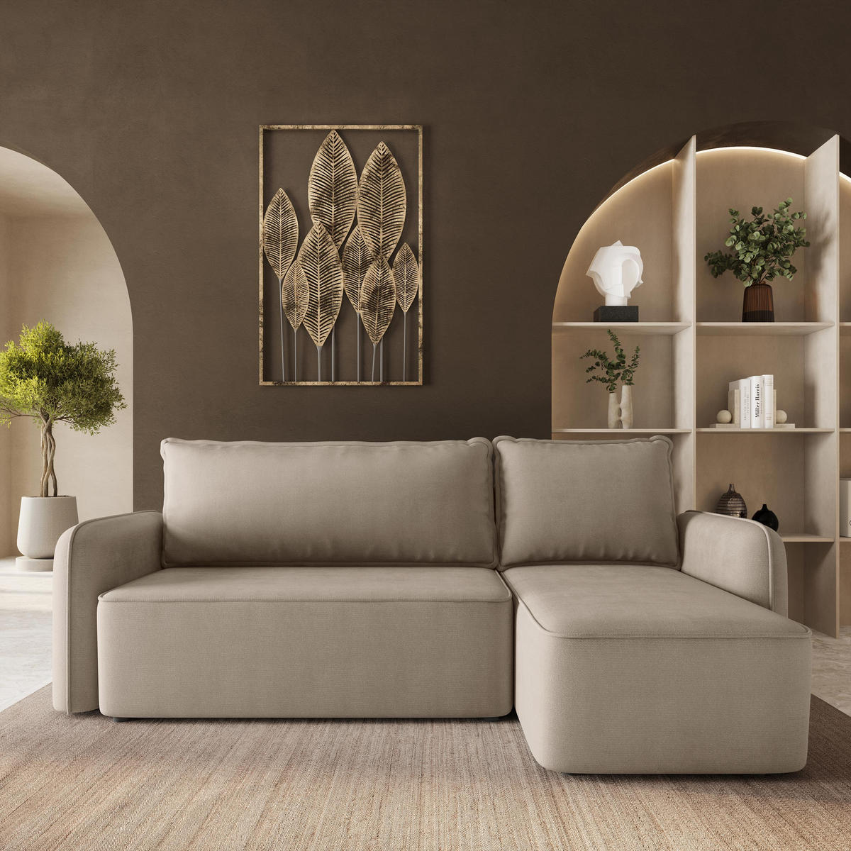 ROHOVÁ Sedačka DOLVER PAROS 02, Béžová - šedá/béžová, dřevo/textil (238/156cm) - MASSENO